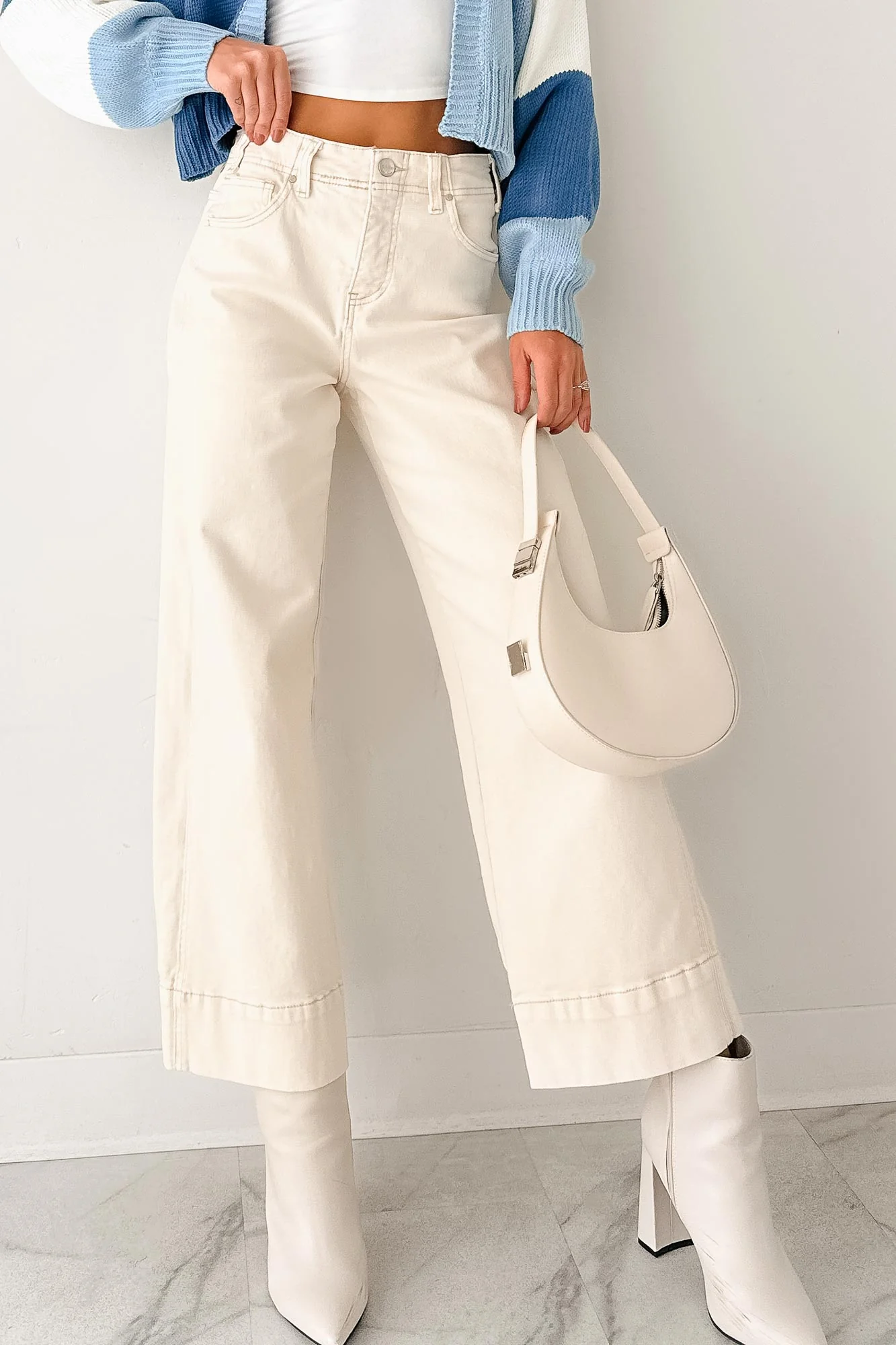 Marlo Tummy Control Wide Crop Risen Jeans (Ivory) - Image 3