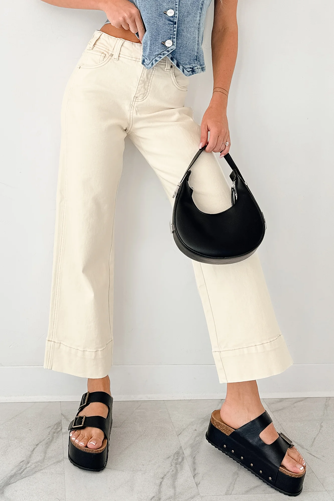 Marlo Tummy Control Wide Crop Risen Jeans (Ivory) - Image 6