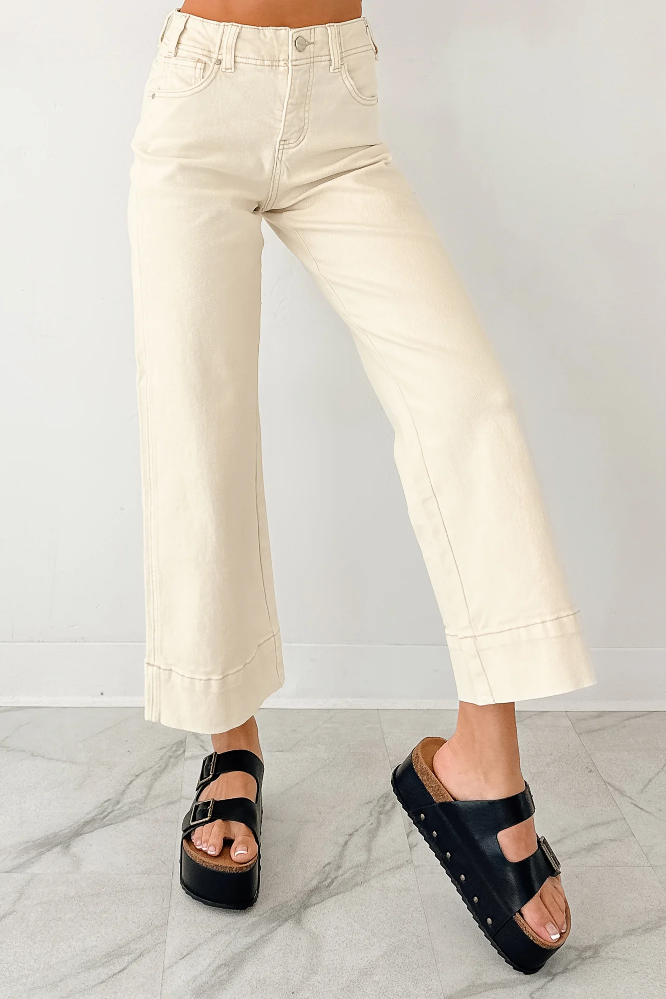 Marlo Tummy Control Wide Crop Risen Jeans (Ivory) - Image 7