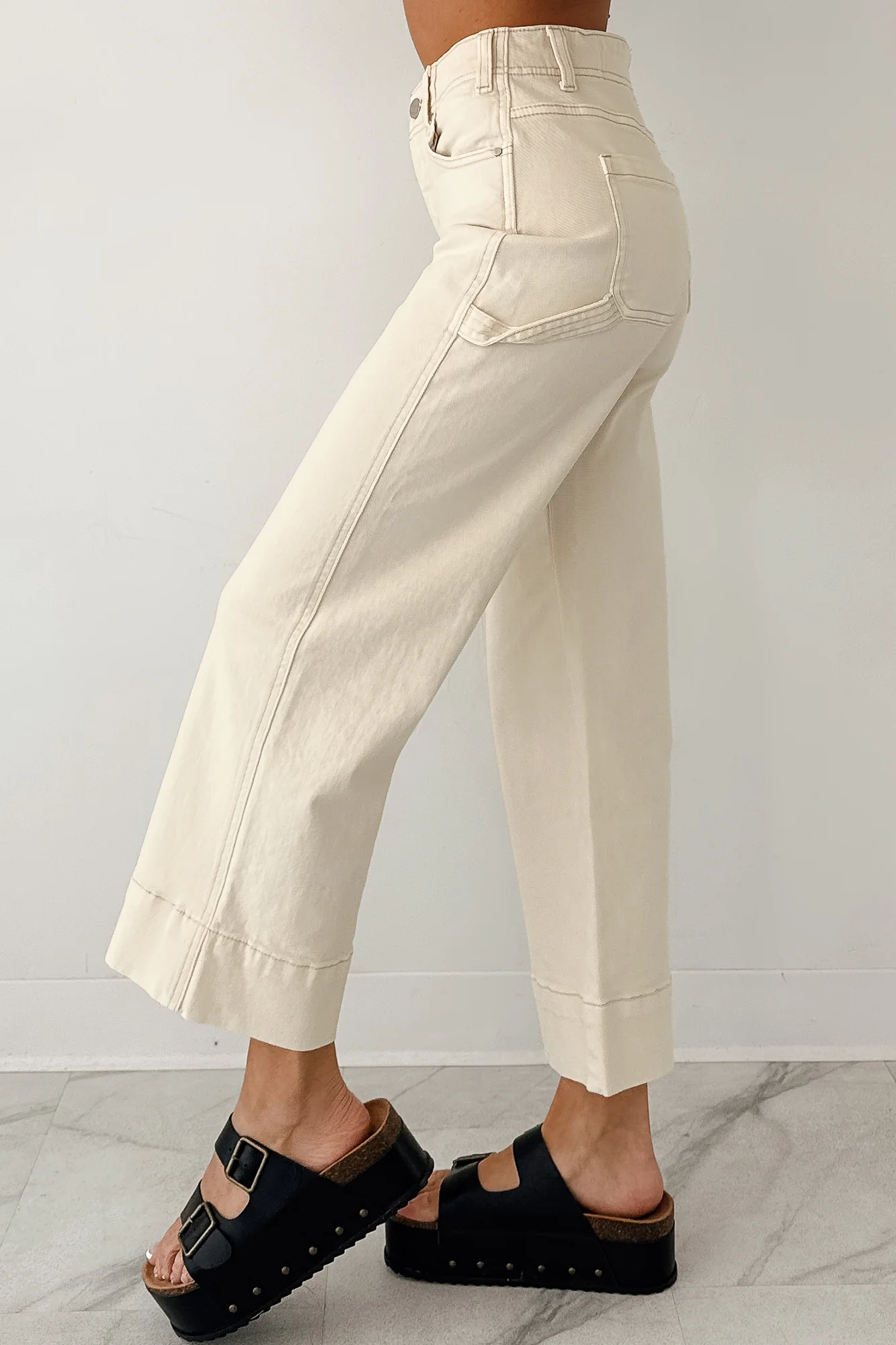 Marlo Tummy Control Wide Crop Risen Jeans (Ivory) - Image 8