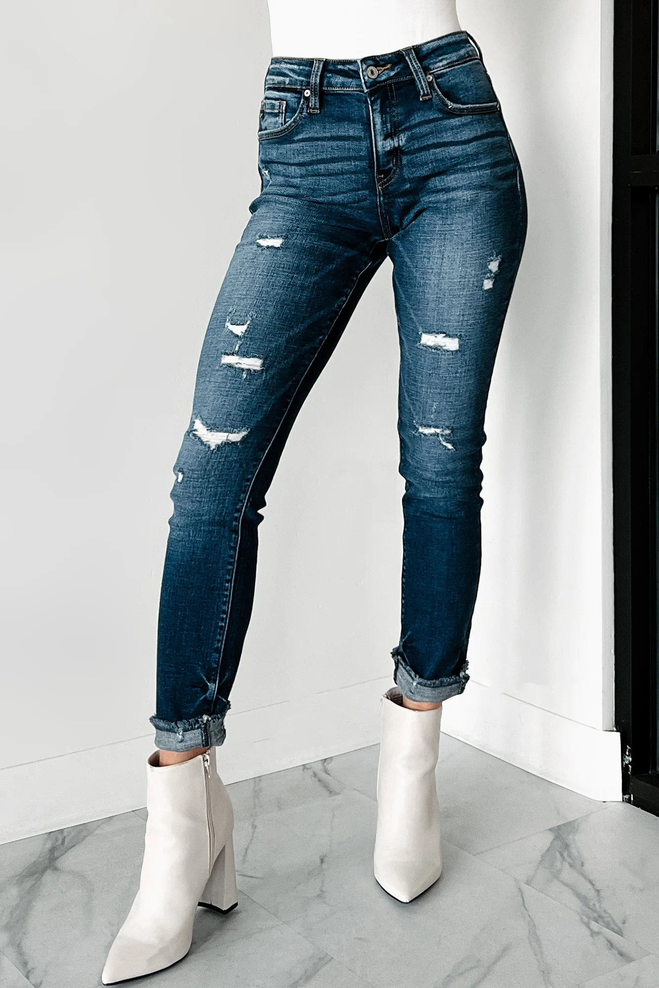Mary Anne High Rise Distressed Kancan Skinny Jeans (Dark) - Image 2