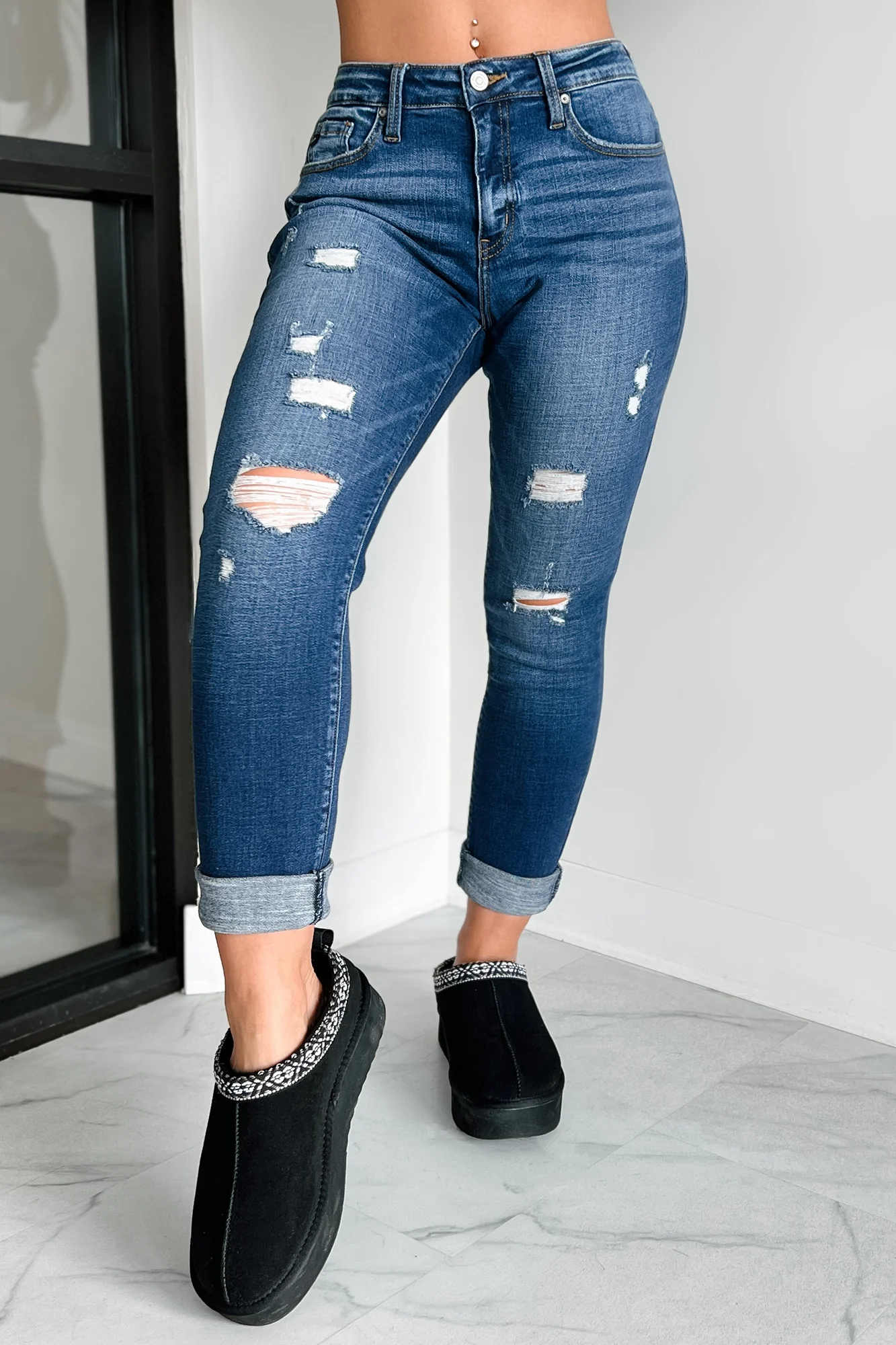 Mary Anne High Rise Distressed Kancan Skinny Jeans (Dark) - Image 5