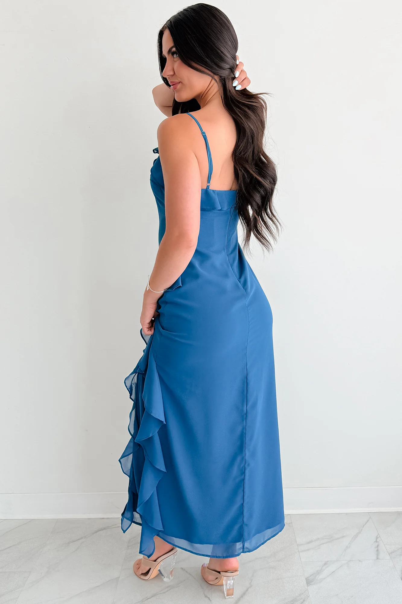 Matte Intentions Ruffle High-Low Dress (Teal Blue) - Image 3