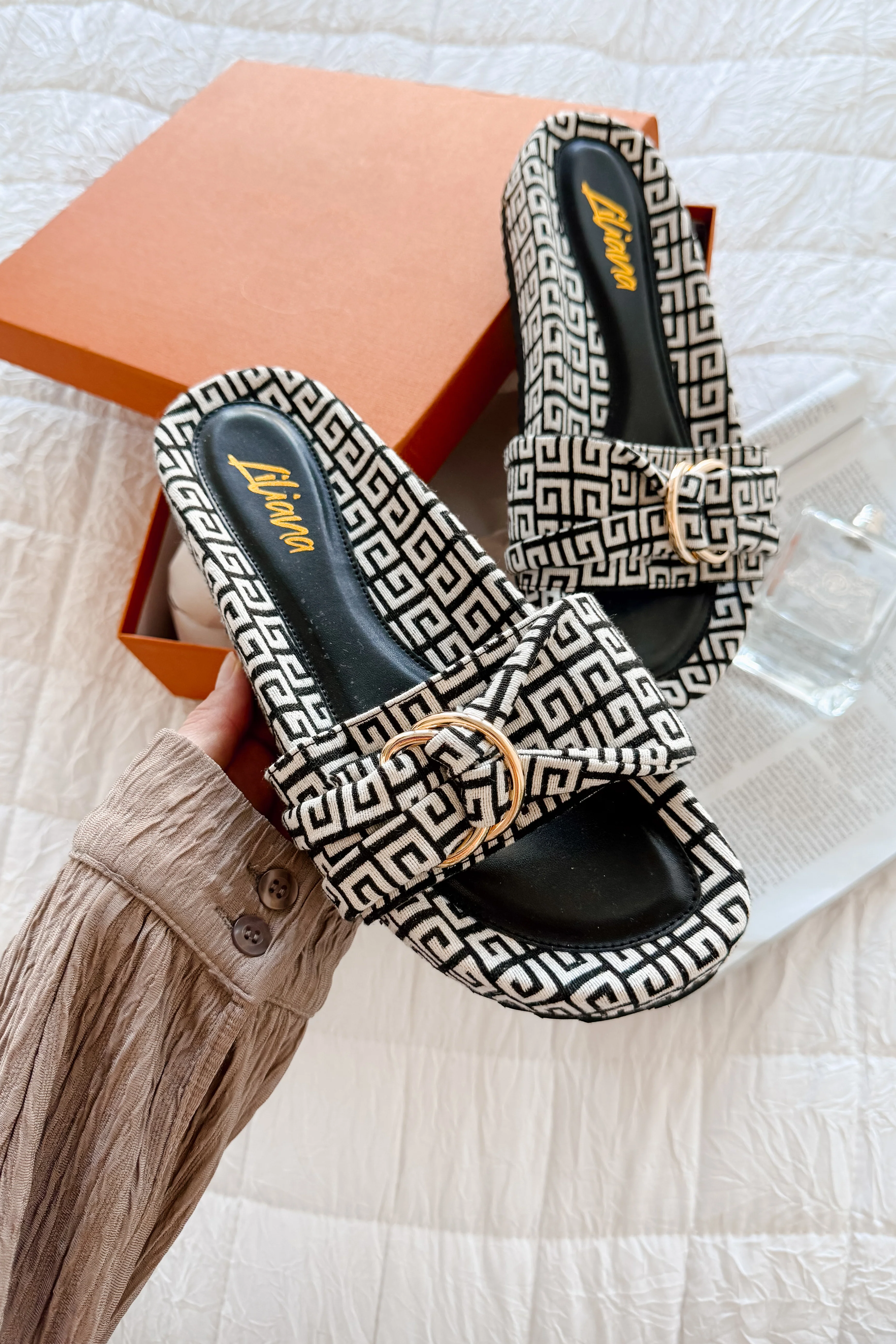 Meandering The Boardwalk Slip On Sandals (Black/White) - Image 2