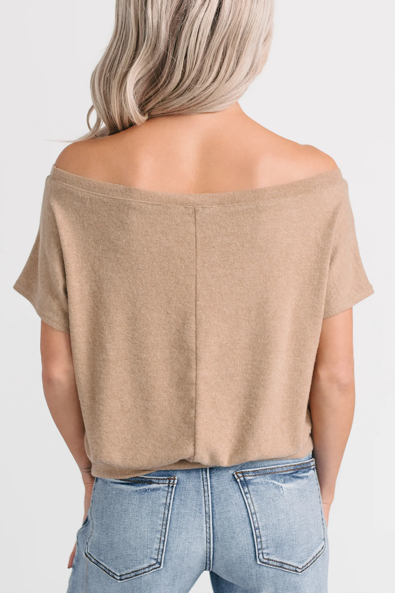 Meet Me There One Shoulder Short Sleeve Top (Taupe) - Image 4