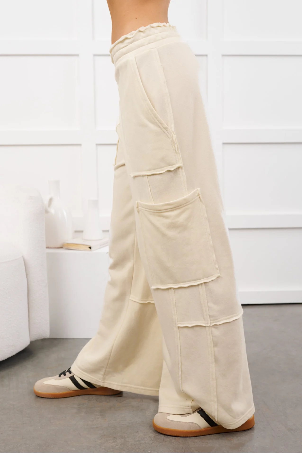 Mellow Hours Cargo Wide Leg Lounge Pants (Cream) - Image 7