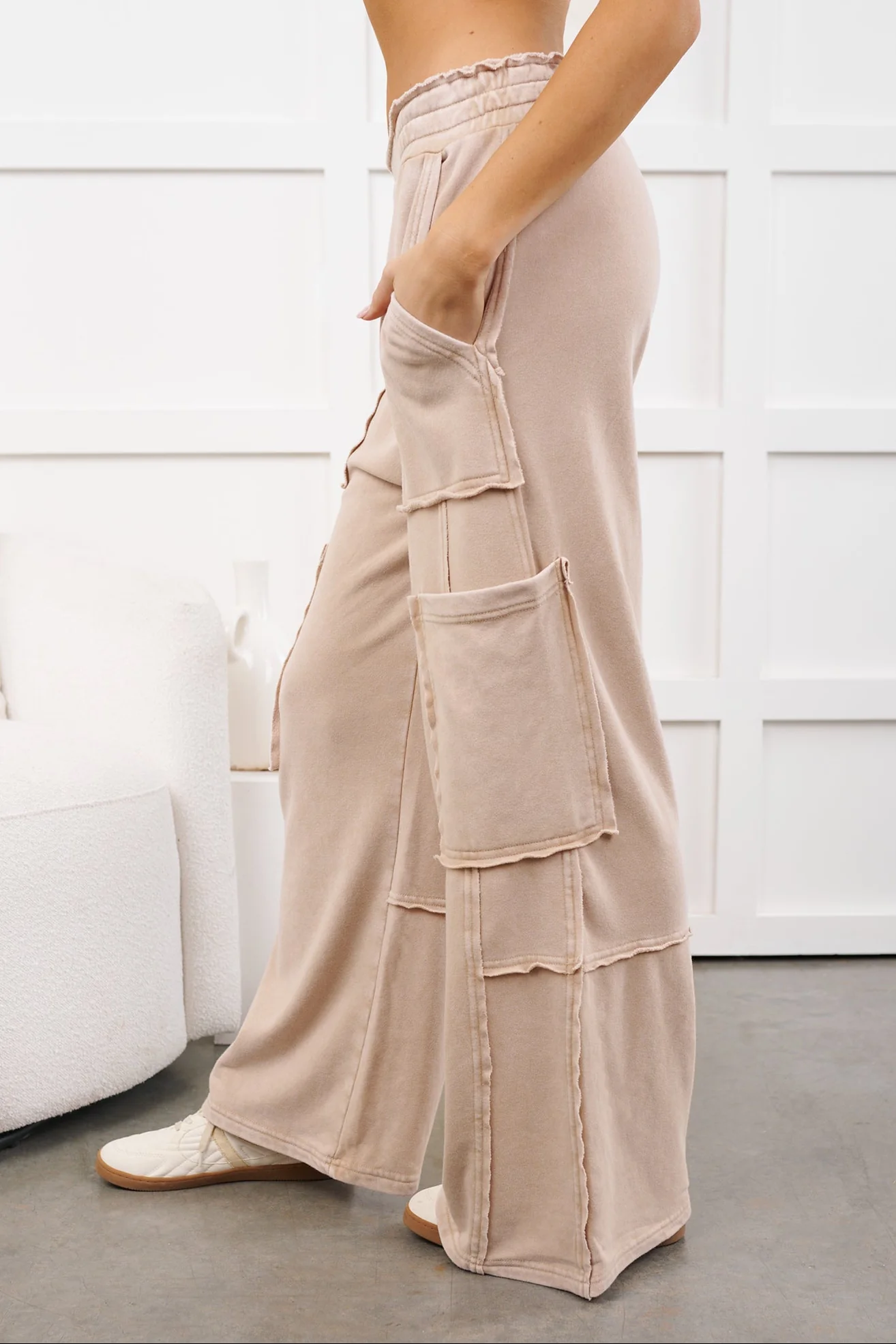 Mellow Hours Cargo Wide Leg Lounge Pants (Dark Taupe) - Image 4