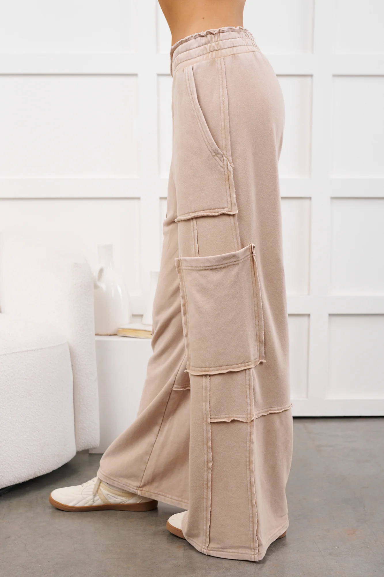Mellow Hours Cargo Wide Leg Lounge Pants (Dark Taupe) - Image 8