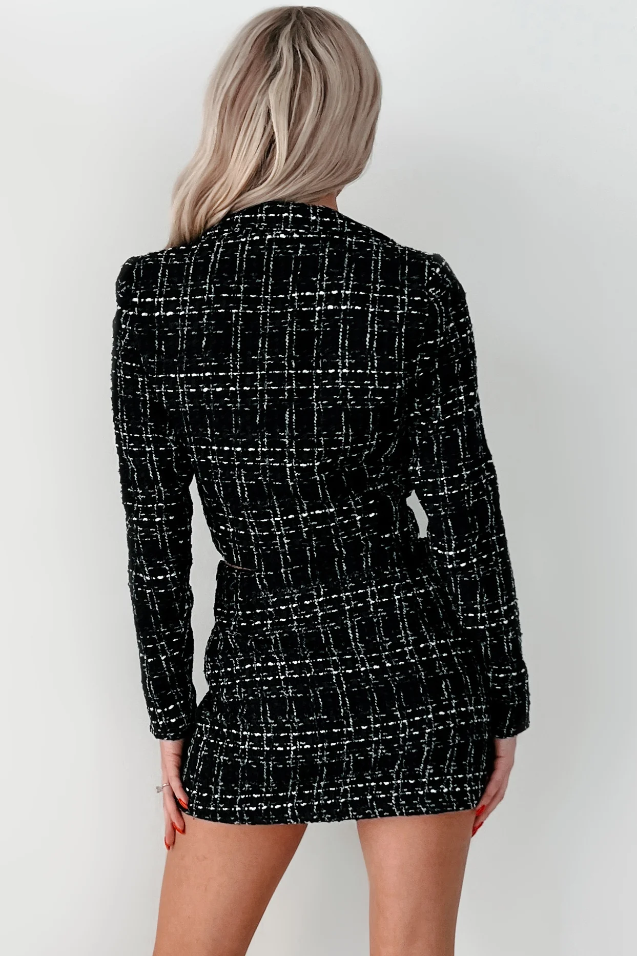 Mergers & Acquisitions Tweed Crop Blazer (Black) - Image 3