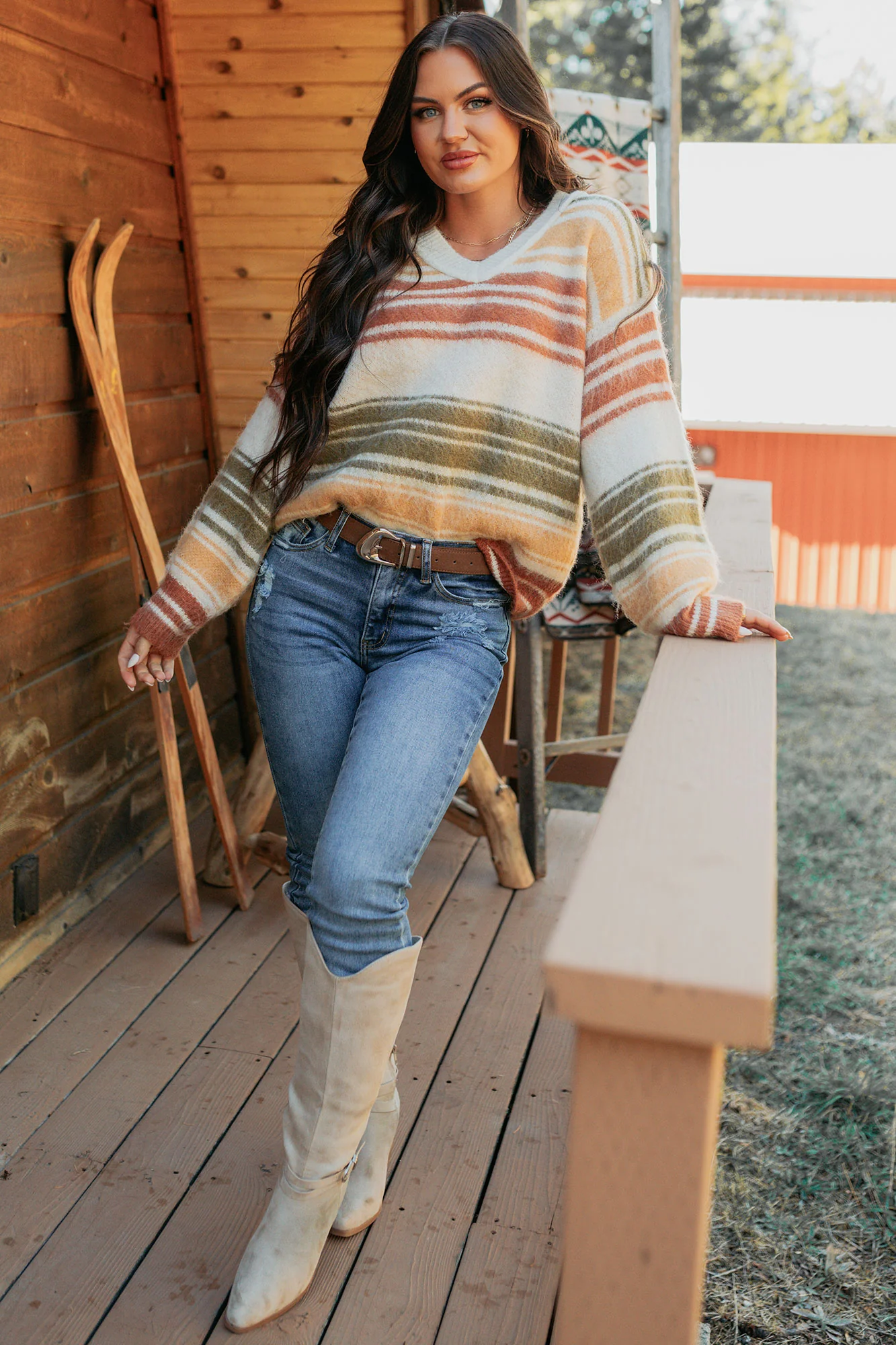 Messy Feelings V Neck Striped Knit Sweater (Multi) - Image 3