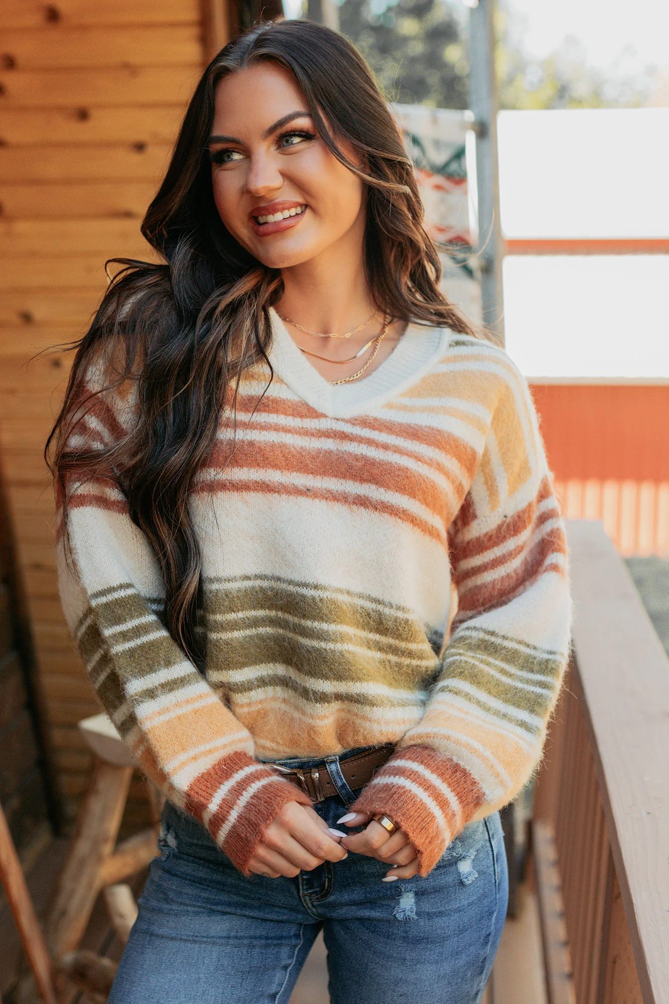 Messy Feelings V Neck Striped Knit Sweater (Multi) - Image 4