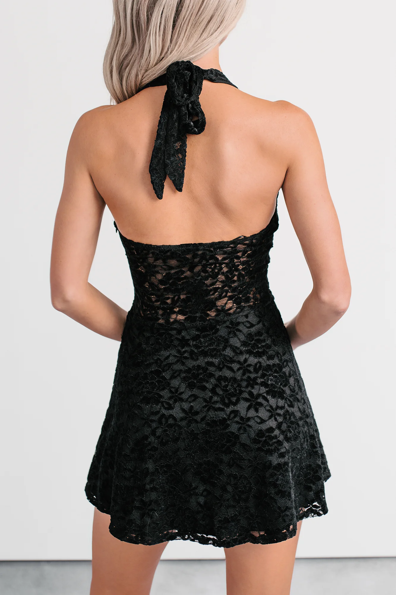 Midnight Bloom Floral Velvet Mini Dress (Black) - Image 4