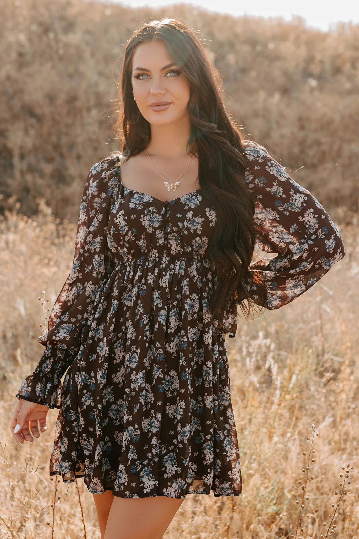 Midnight Blooms Floral Mini Dress (Baked Plum) - Image 3