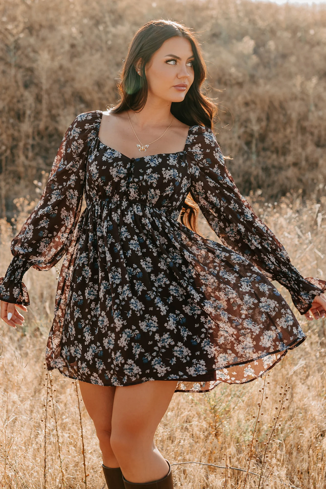 Midnight Blooms Floral Mini Dress (Baked Plum) - Image 4