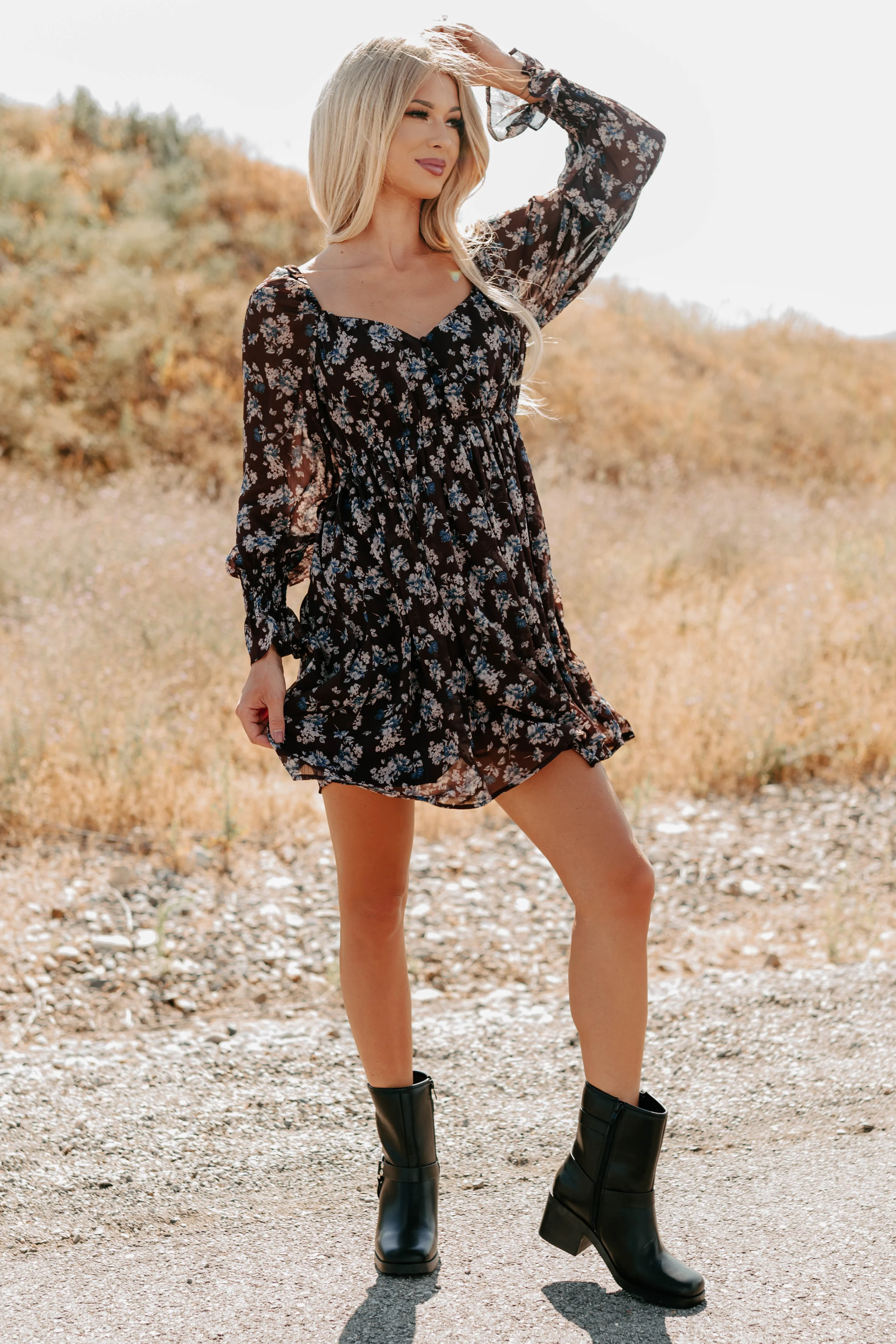 Midnight Blooms Floral Mini Dress (Baked Plum) - Image 5