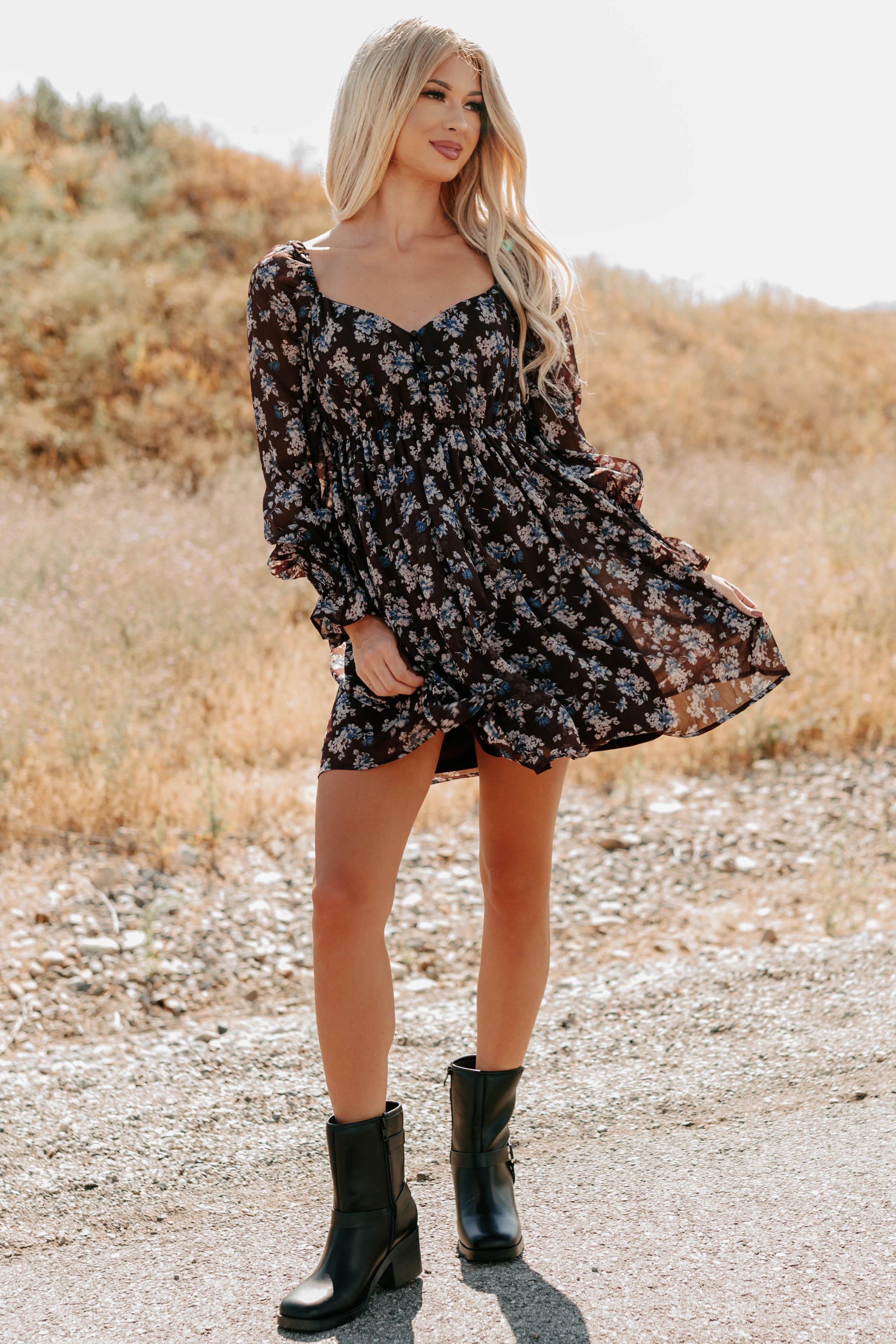 Midnight Blooms Floral Mini Dress (Baked Plum) - Image 8