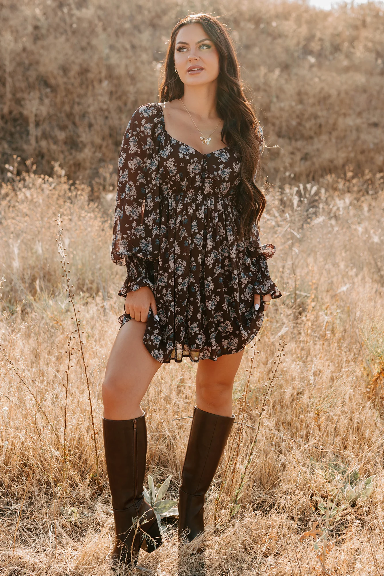 Midnight Blooms Floral Mini Dress (Baked Plum) - Image 9