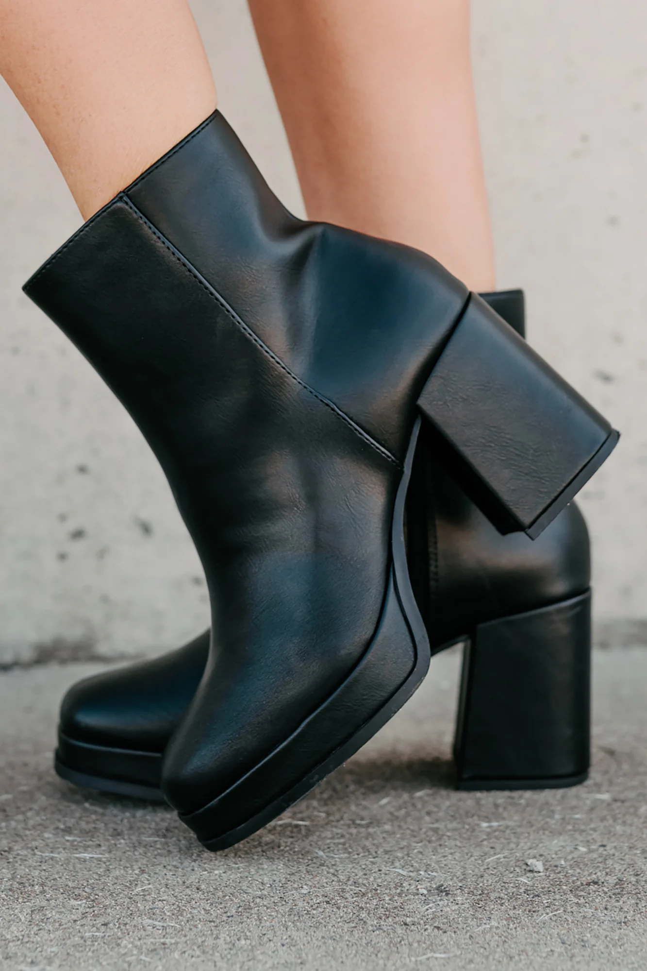 Midnight Drift Faux Leather Platform Booties (Black) - Image 2