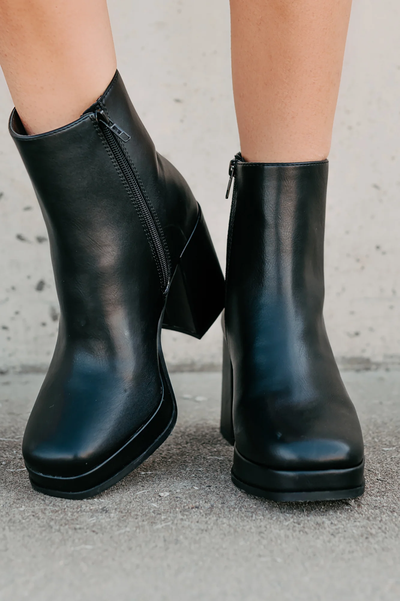 Midnight Drift Faux Leather Platform Booties (Black) - Image 3