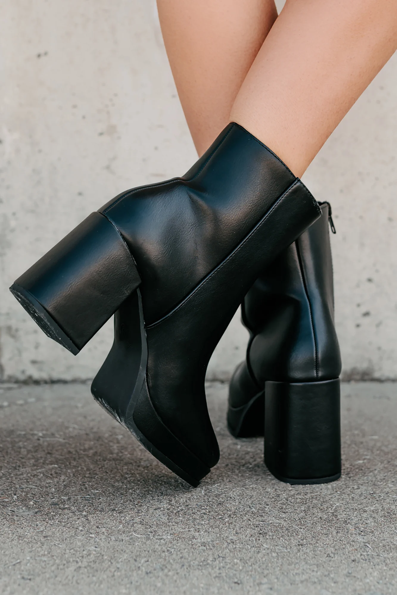 Midnight Drift Faux Leather Platform Booties (Black) - Image 4
