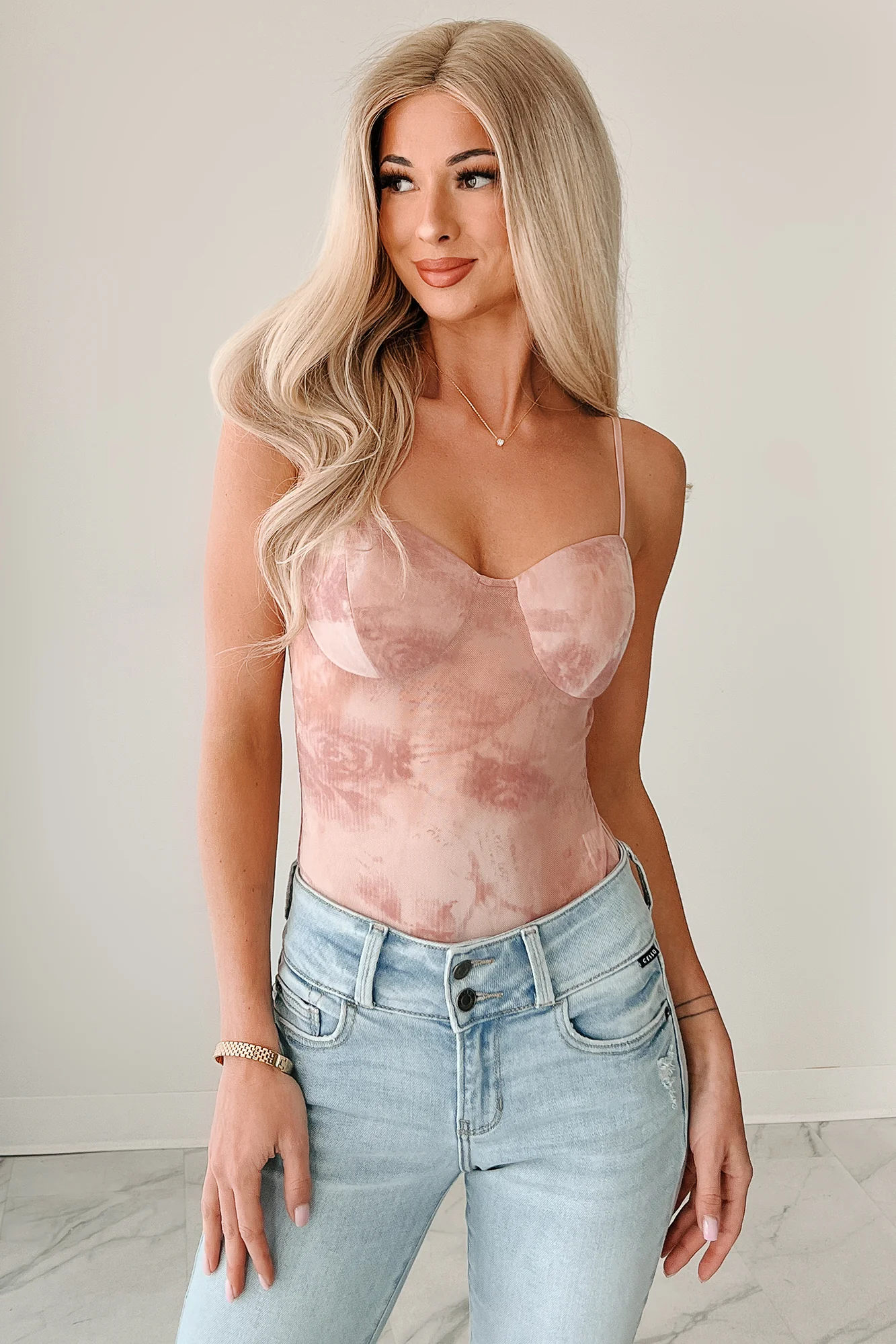 Midnight Playlist Sleeveless Mesh Bodysuit (Mauve) - Image 2