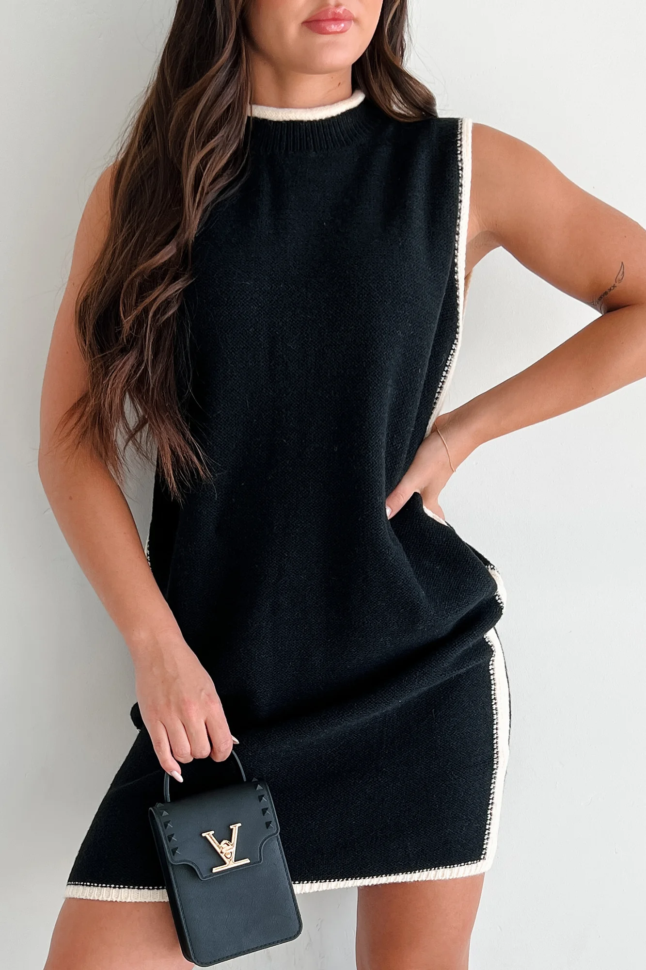 Mindful Moments Sleeveless Sweater Dress (Black/Cream) - Image 6