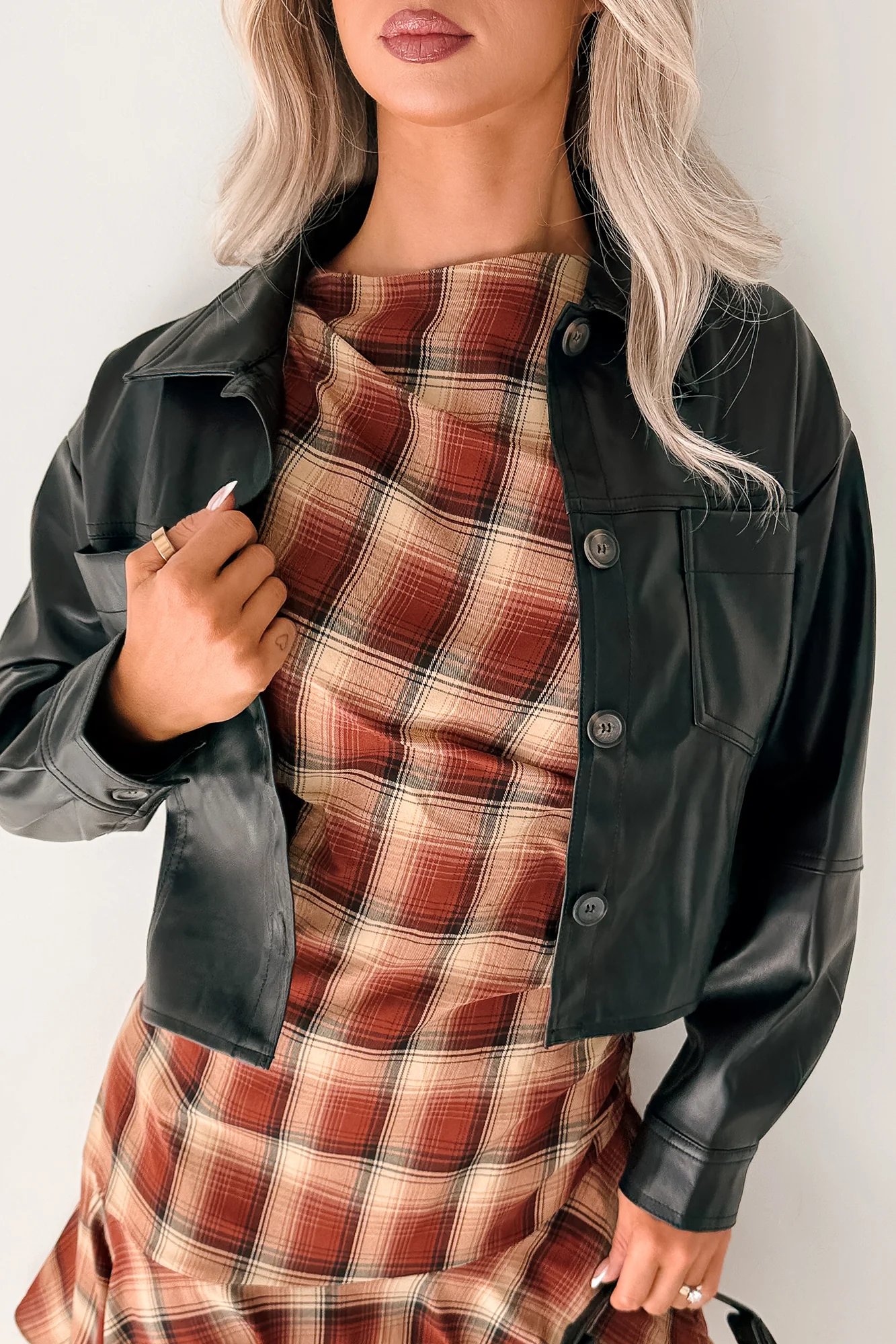 Minimal Motion Faux Leather Button-Up Jacket (Black) - Image 9