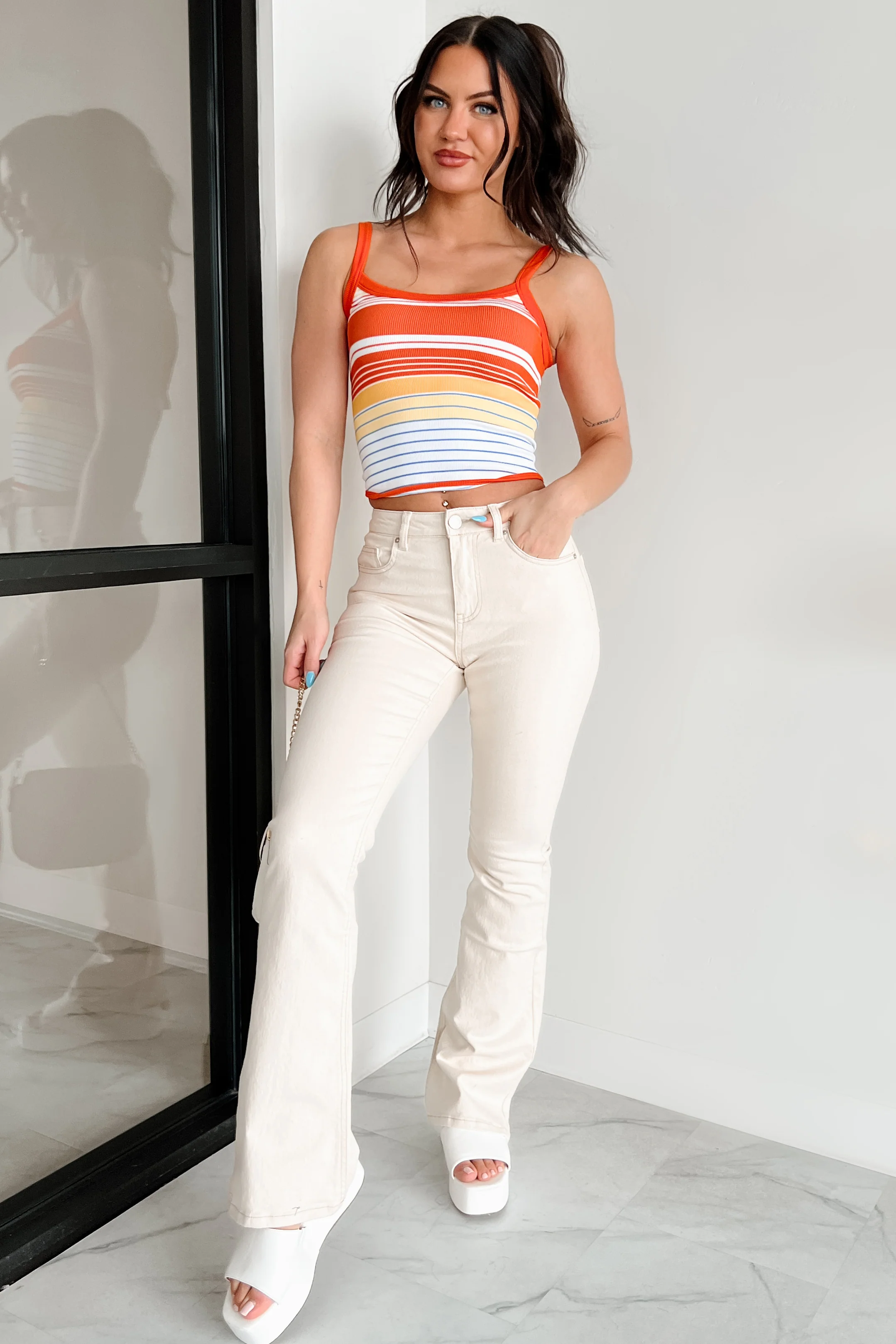 Minka High Rise Flare Indigo Reign Jeans (Khaki) - Image 4