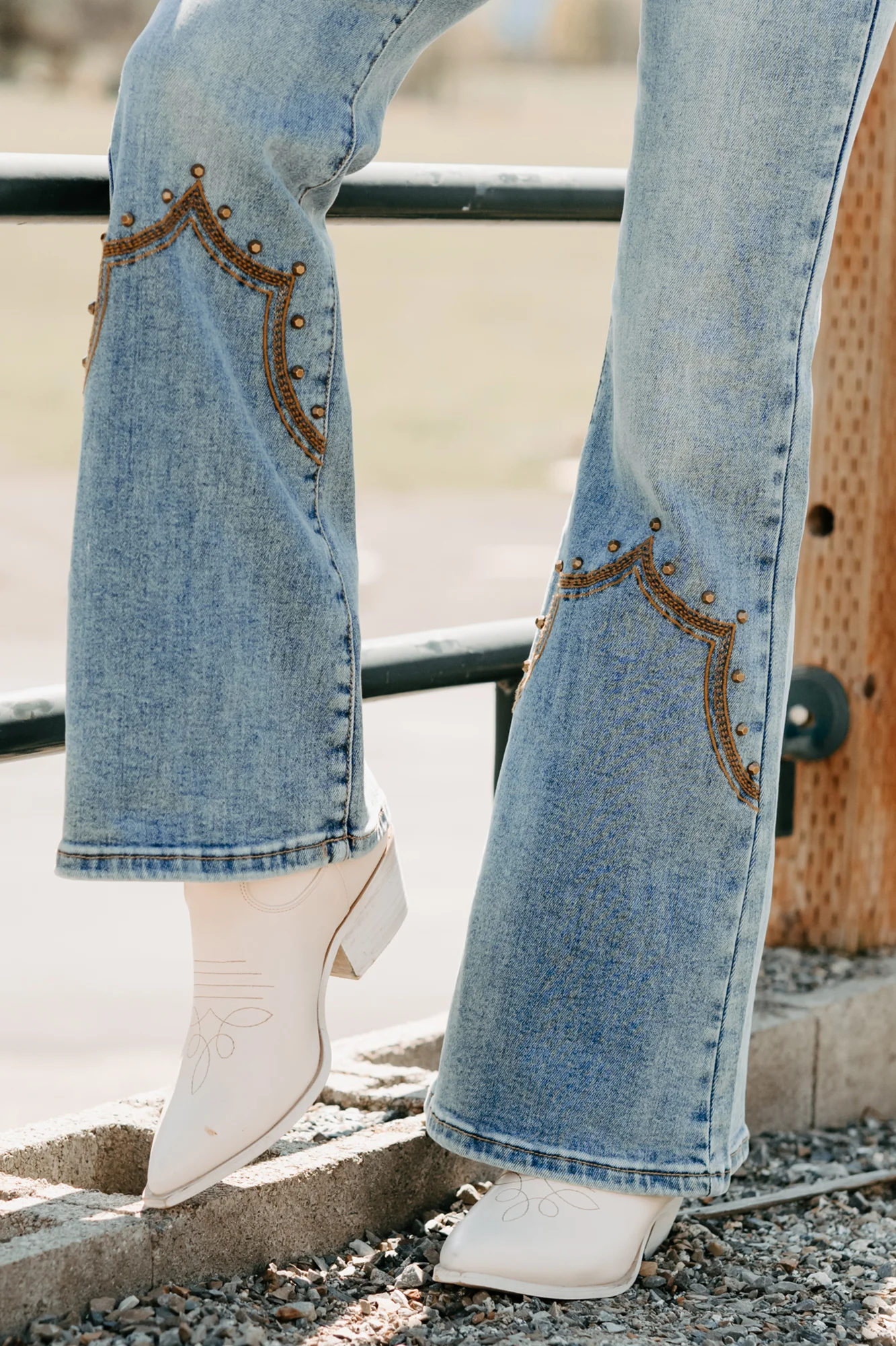 Mira Western Embroidered Saige Denim Flare Jeans (Medium Dark) - Image 6