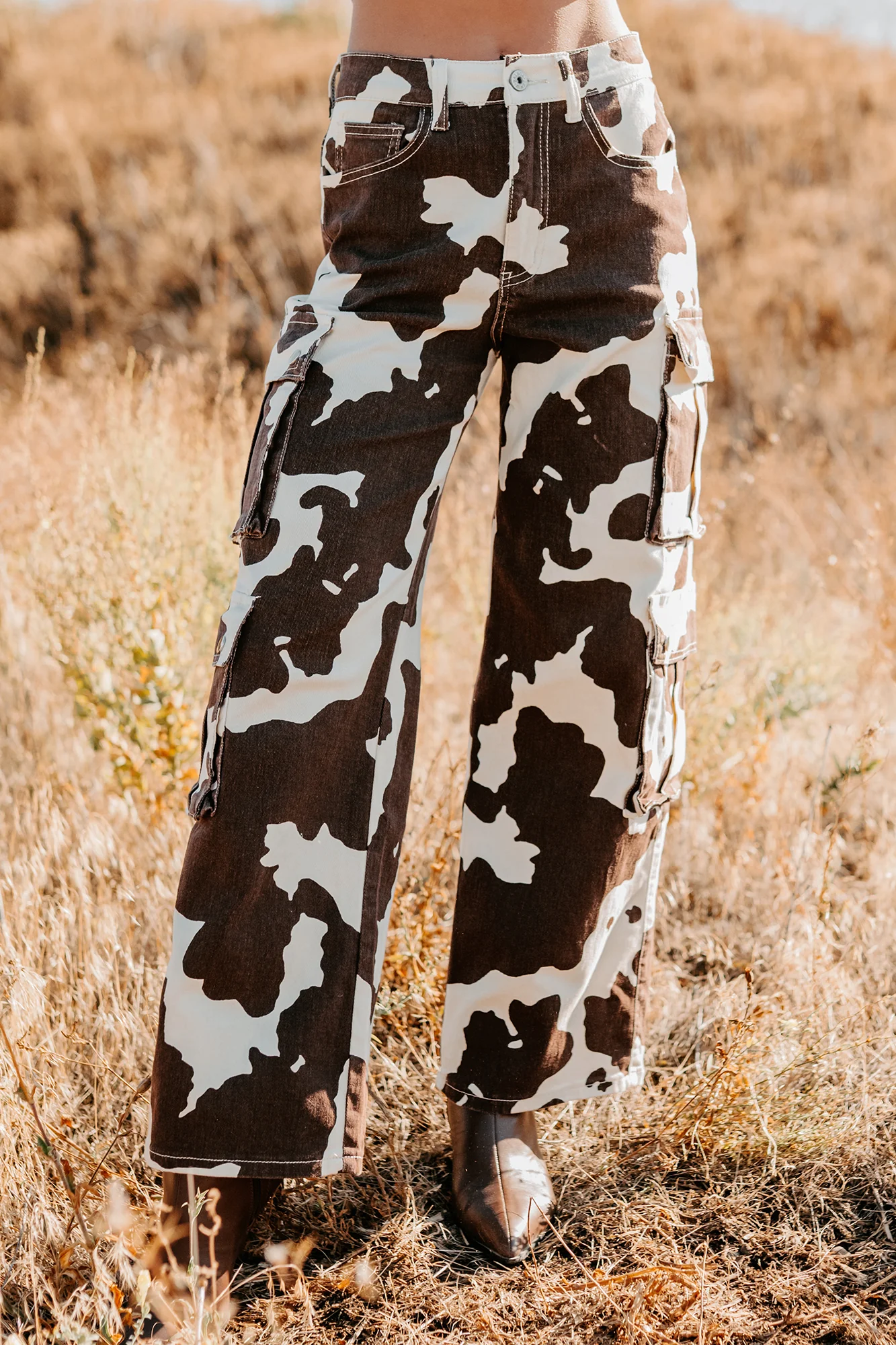 Mirabel Wide Leg Cow Print Balboa Jeans (Brown) - Image 3