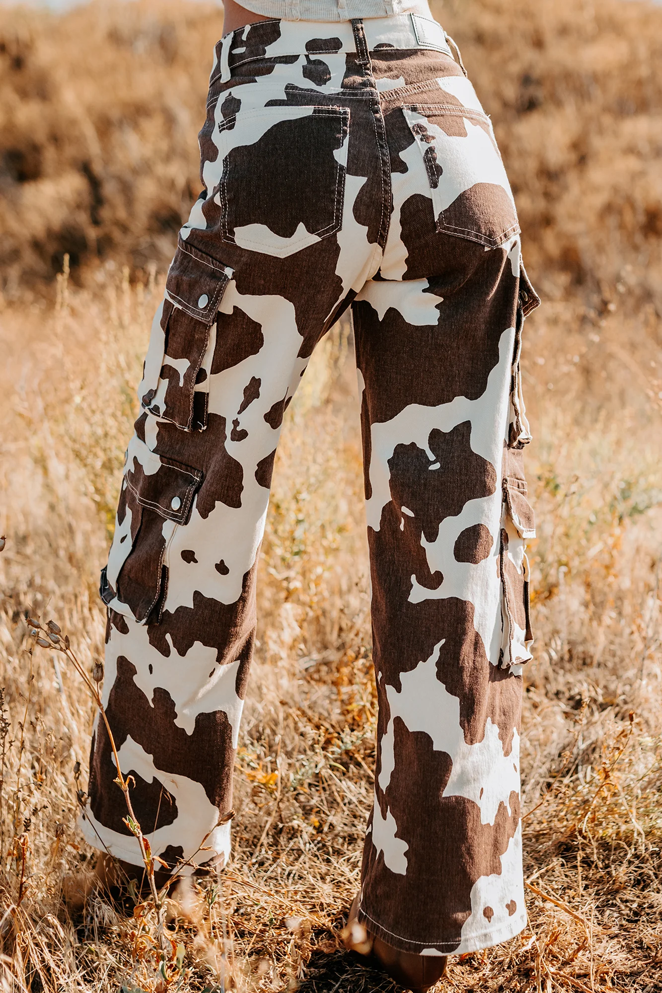 Mirabel Wide Leg Cow Print Balboa Jeans (Brown) - Image 4