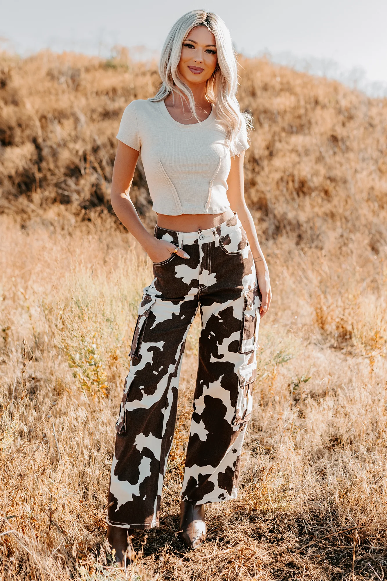 Mirabel Wide Leg Cow Print Balboa Jeans (Brown) - Image 6