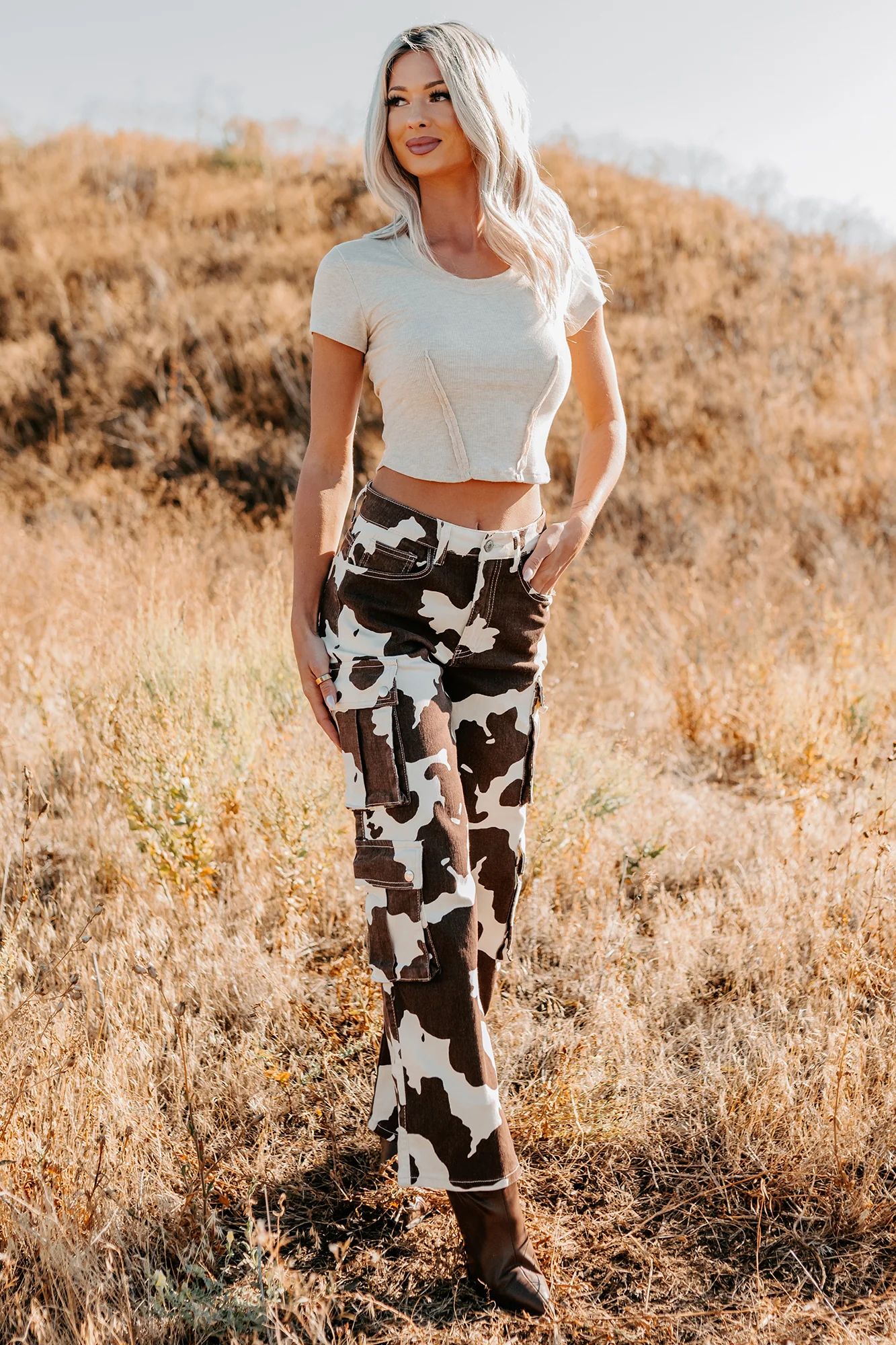 Mirabel Wide Leg Cow Print Balboa Jeans (Brown) - Image 7