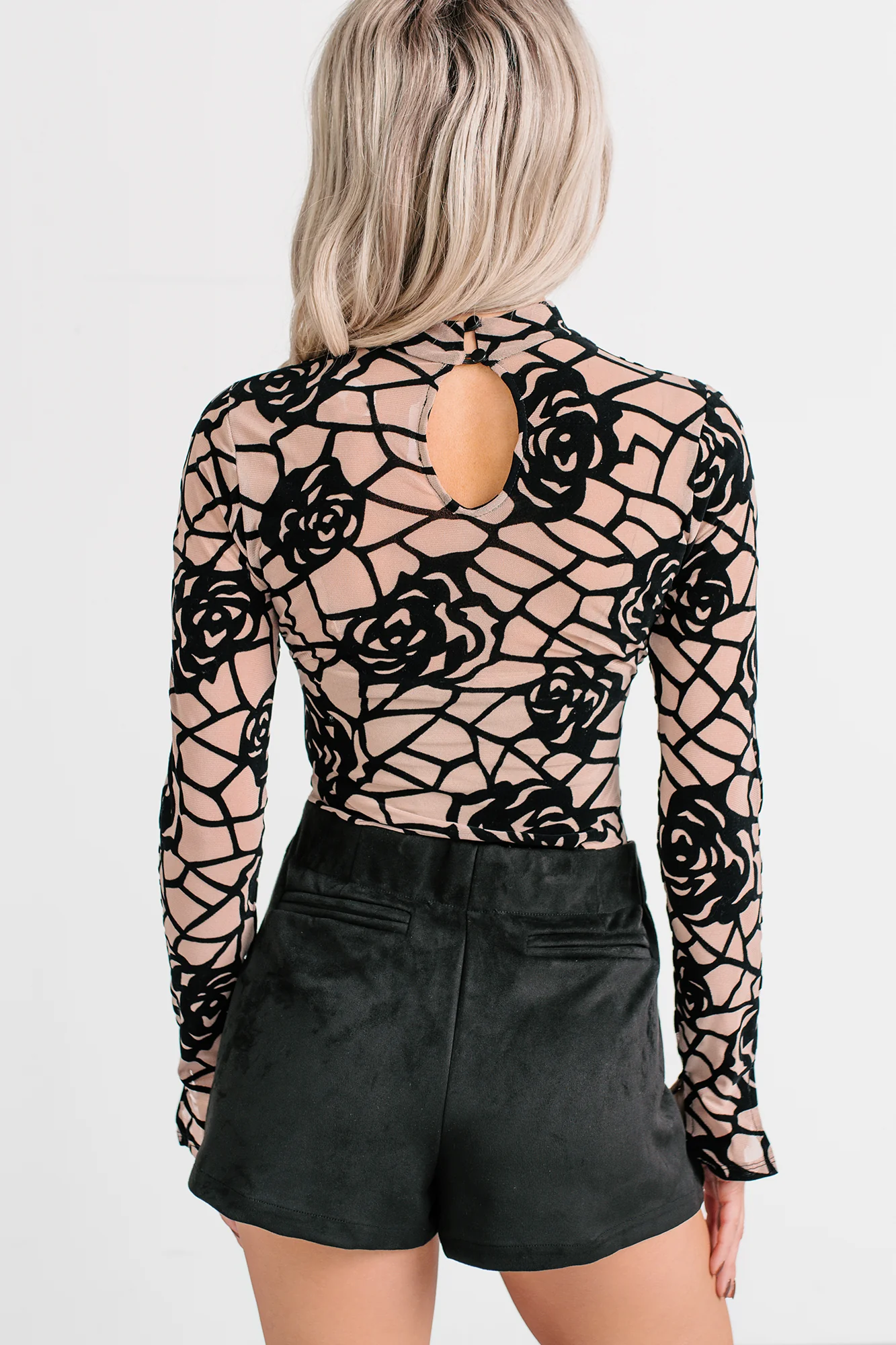Miss Ambition Floral Mesh Bodysuit (Nude/Black) - Image 5