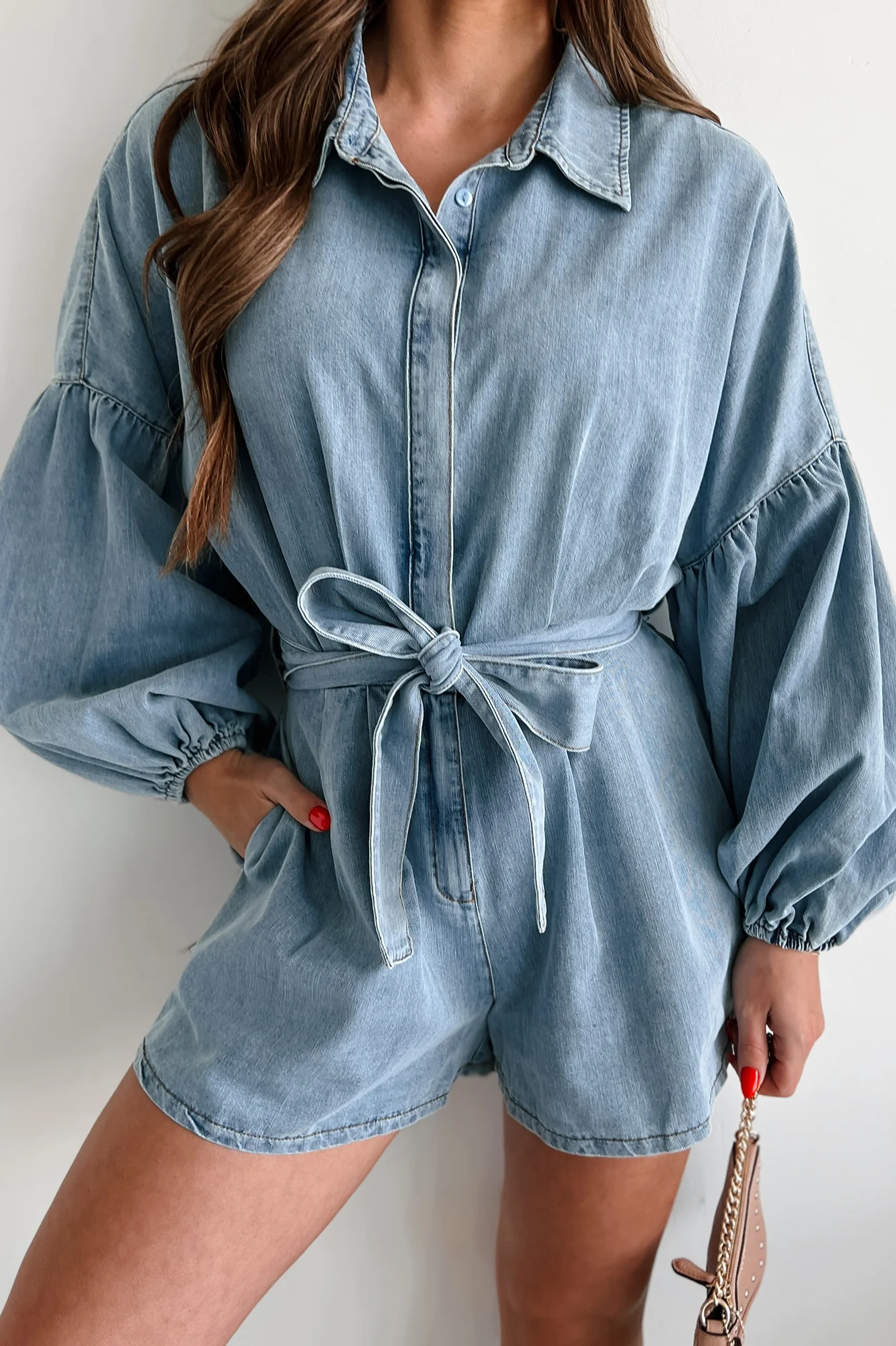 Modern Direction Denim Balloon Sleeve Romper (Denim) - Image 3