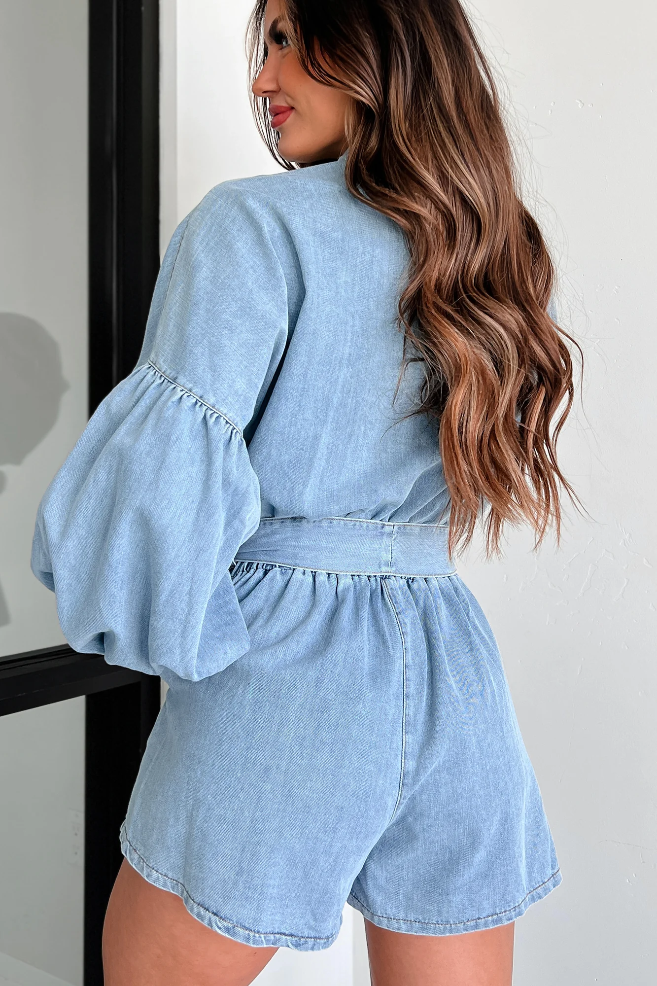Modern Direction Denim Balloon Sleeve Romper (Denim) - Image 4
