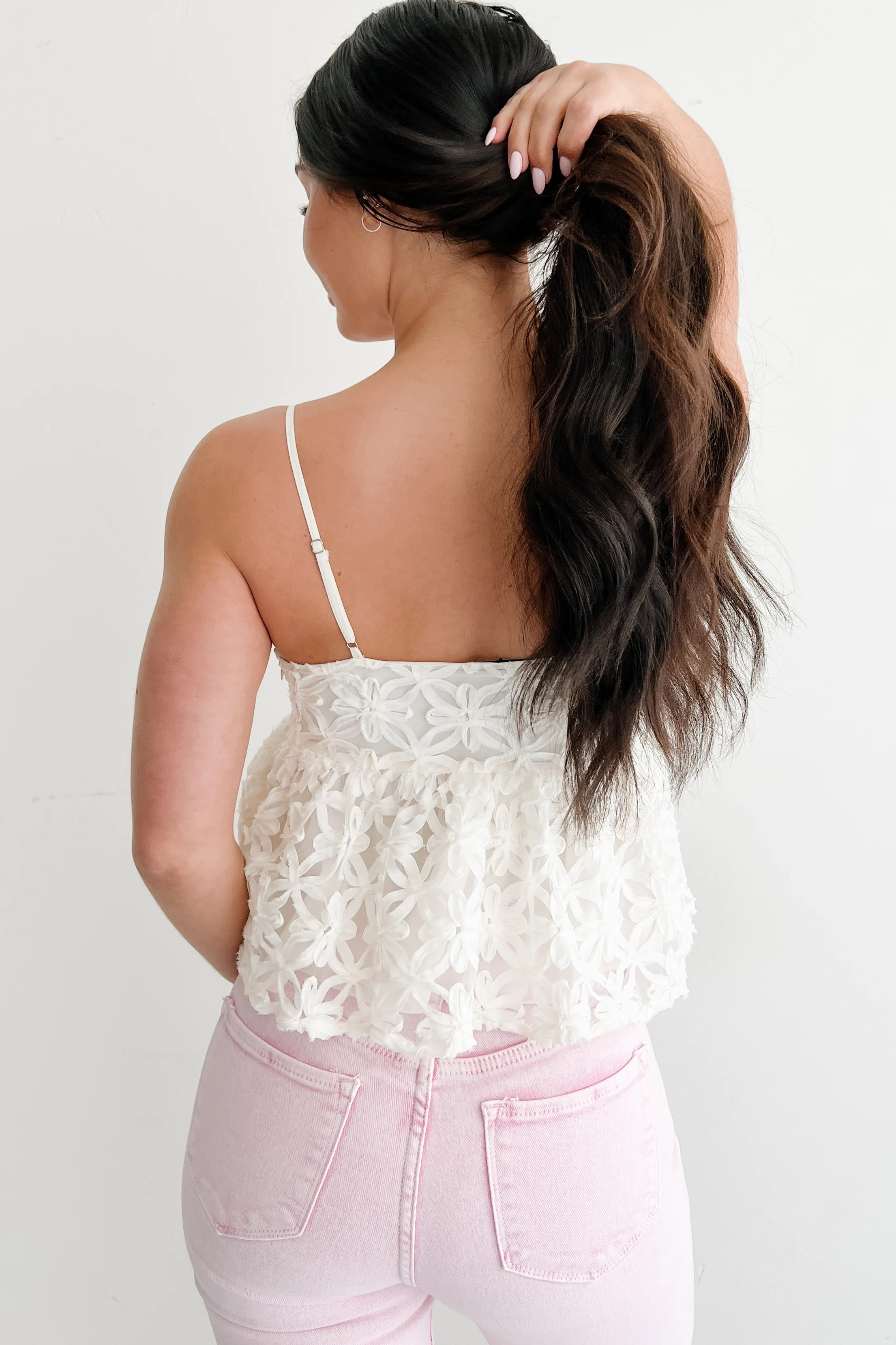Modern Icon Textured Floral Babydoll Tank (Cream) - Image 3