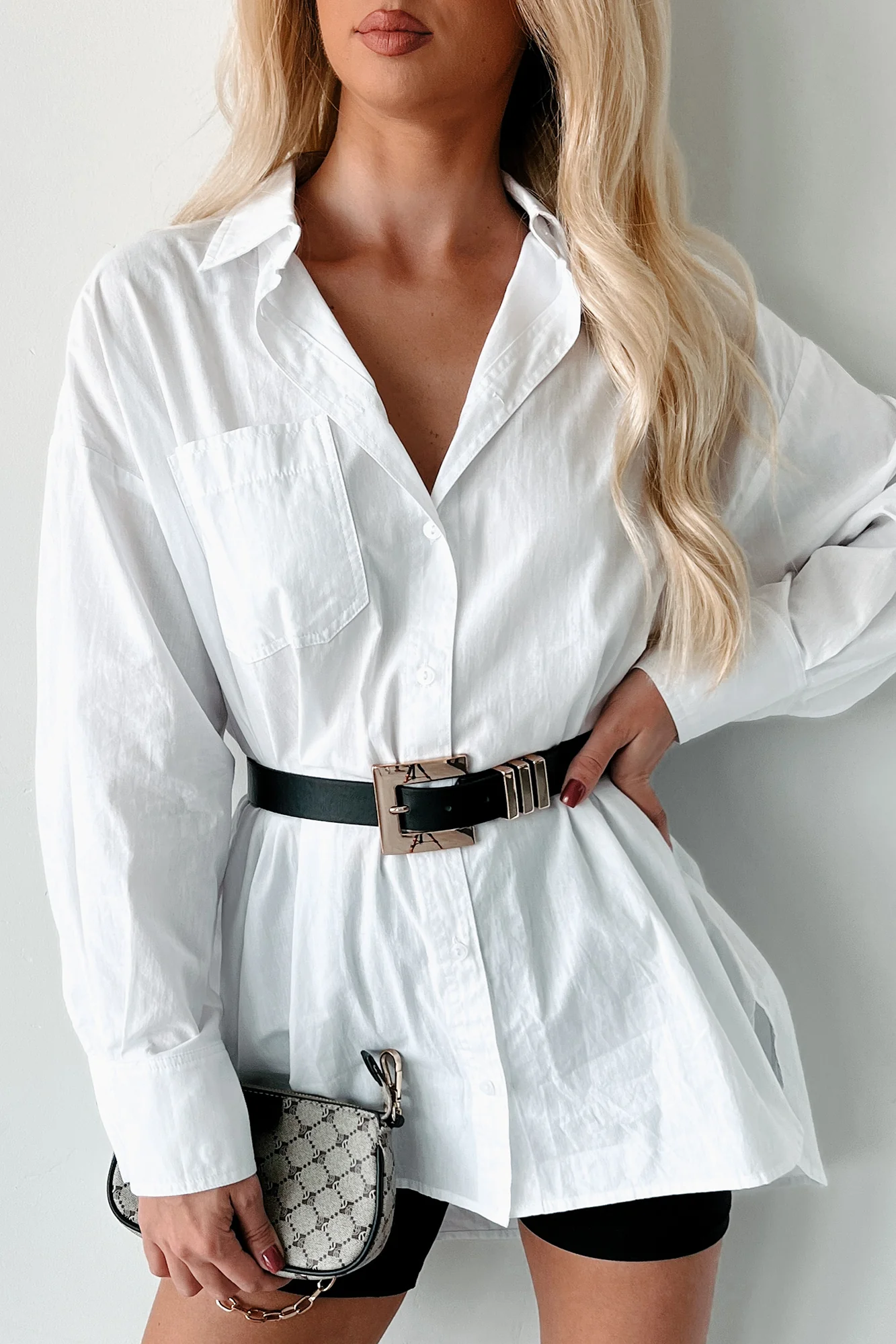 Modernly Classic Oversized Button-Up Shirt (White) - Image 2