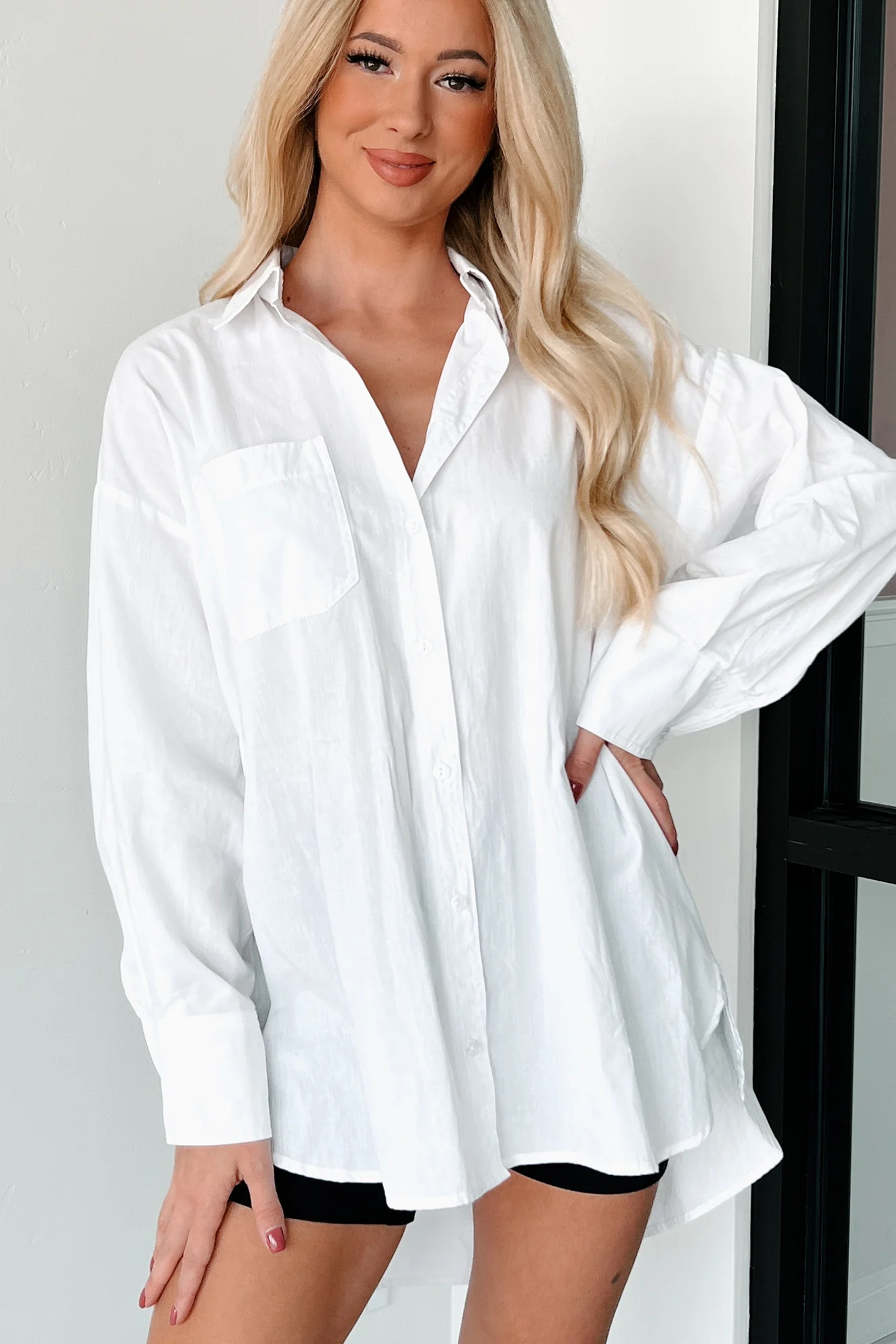 Modernly Classic Oversized Button-Up Shirt (White) - Image 3