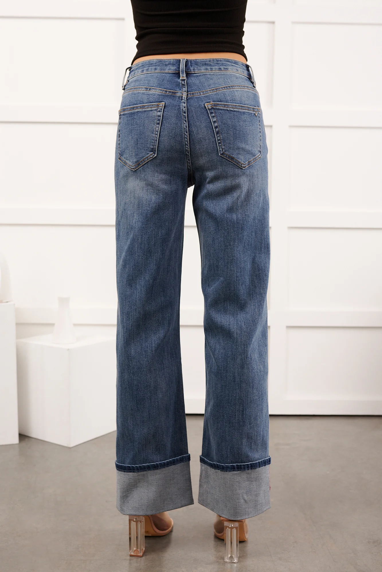 Moises Wide Leg Cuffed Mica Denim Jeans (Porto Blue) - Image 11