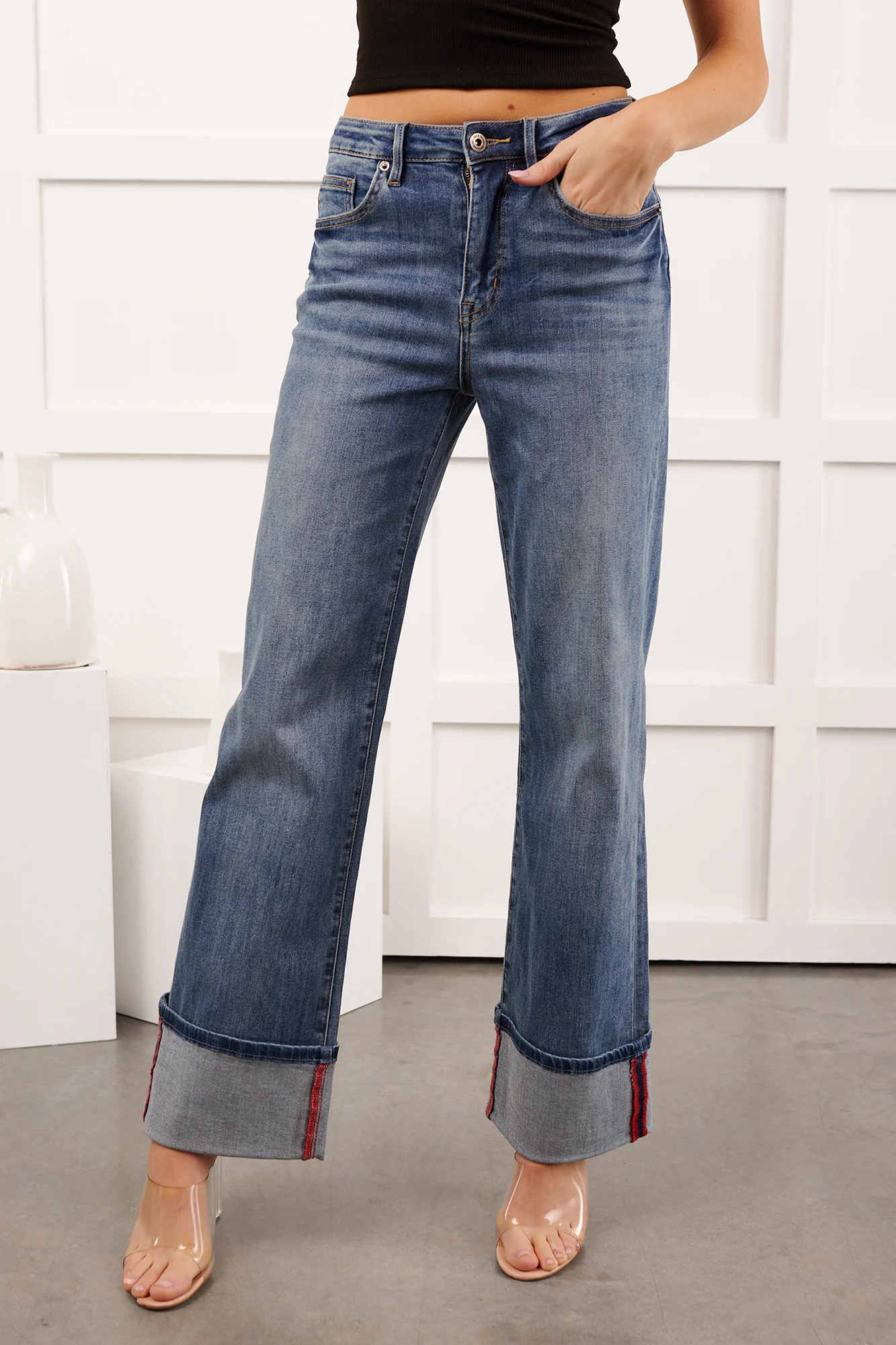 Moises Wide Leg Cuffed Mica Denim Jeans (Porto Blue) - Image 6