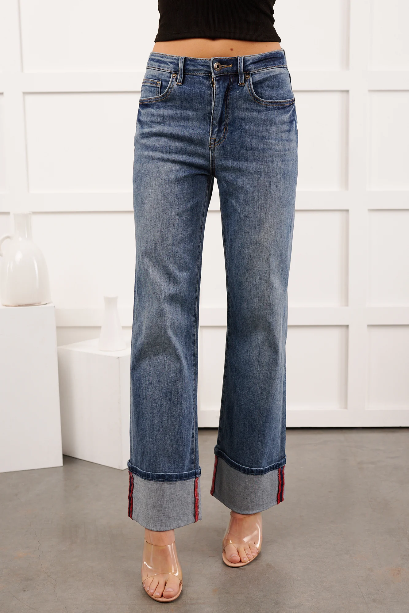Moises Wide Leg Cuffed Mica Denim Jeans (Porto Blue) - Image 9