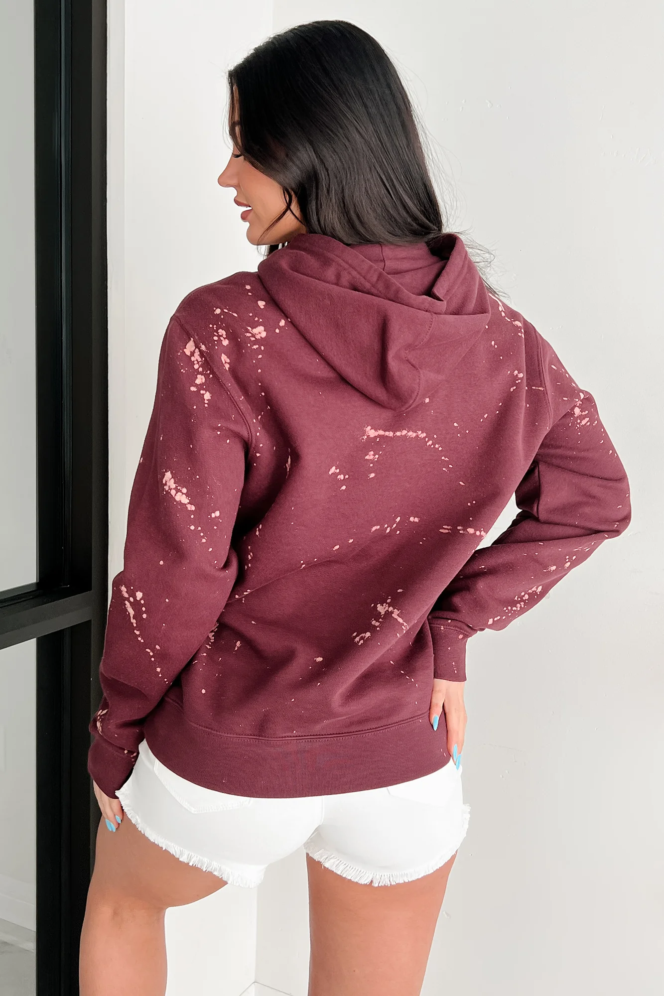 "MOM LIFE HANGOVER' Bleached Graphic Hoodie (Maroon) - Image 5