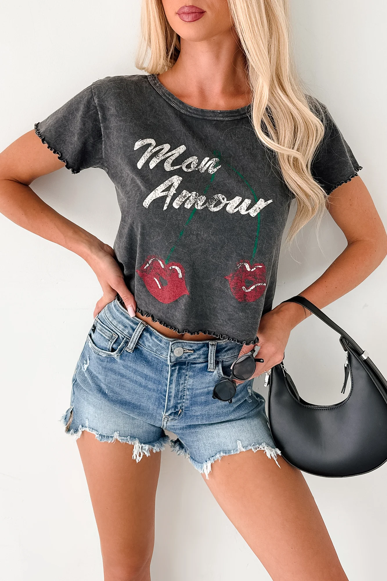 "Mon Amour" Acid Wash Graphic Top (Charcoal) - Image 3