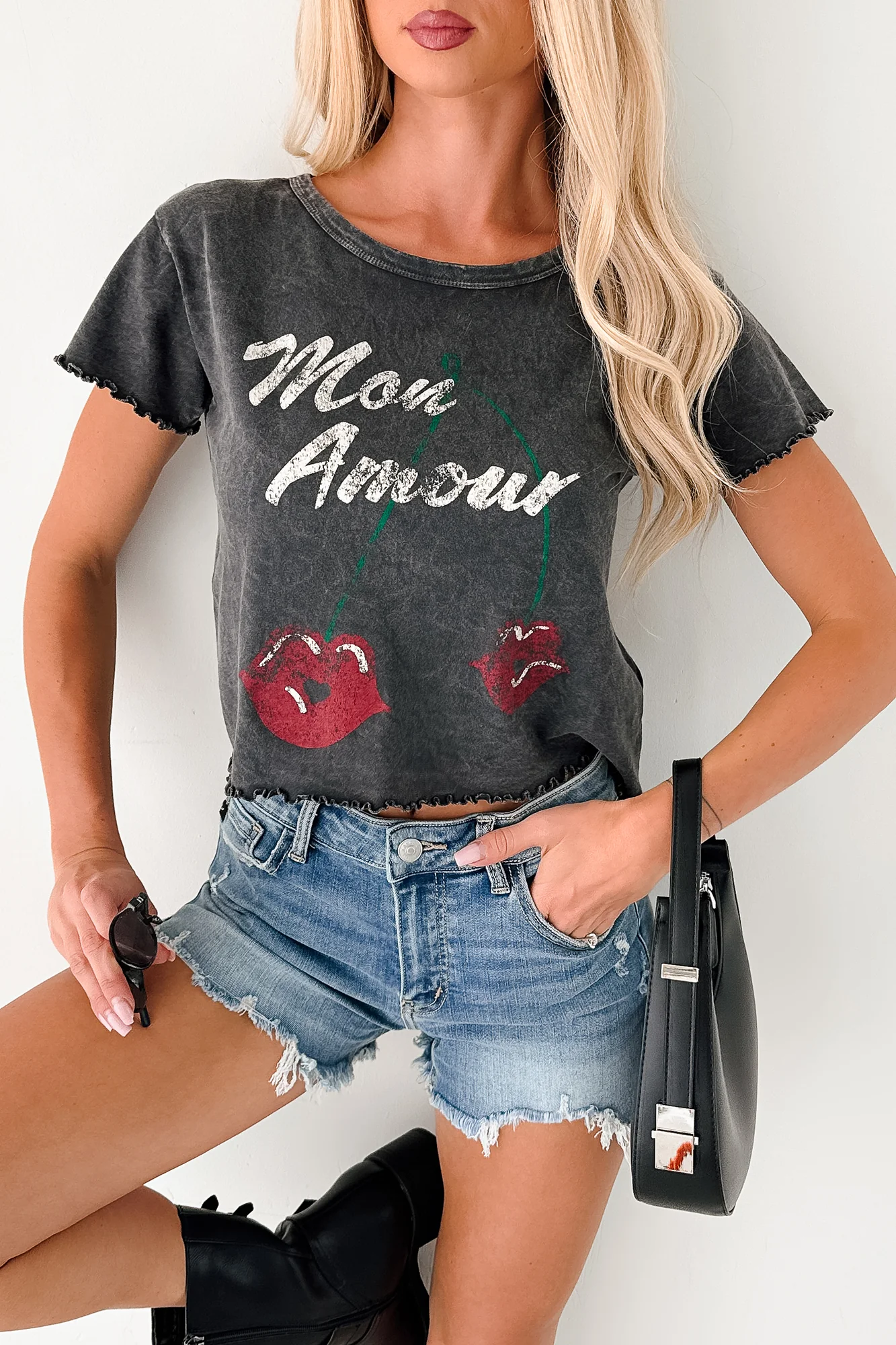 "Mon Amour" Acid Wash Graphic Top (Charcoal) - Image 9