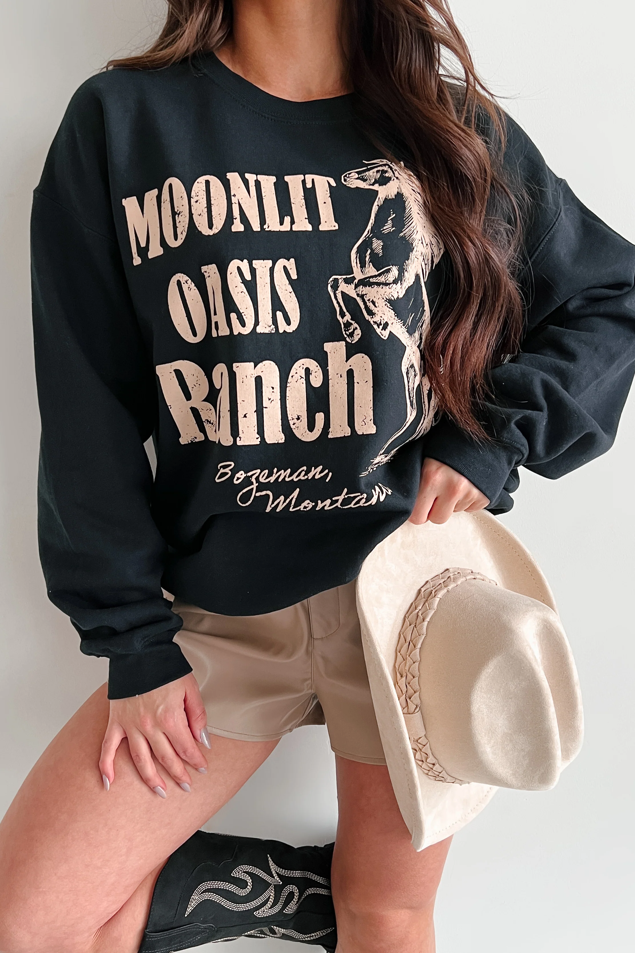"Moonlit Oasis" Graphic Sweatshirt (Black) - Image 3