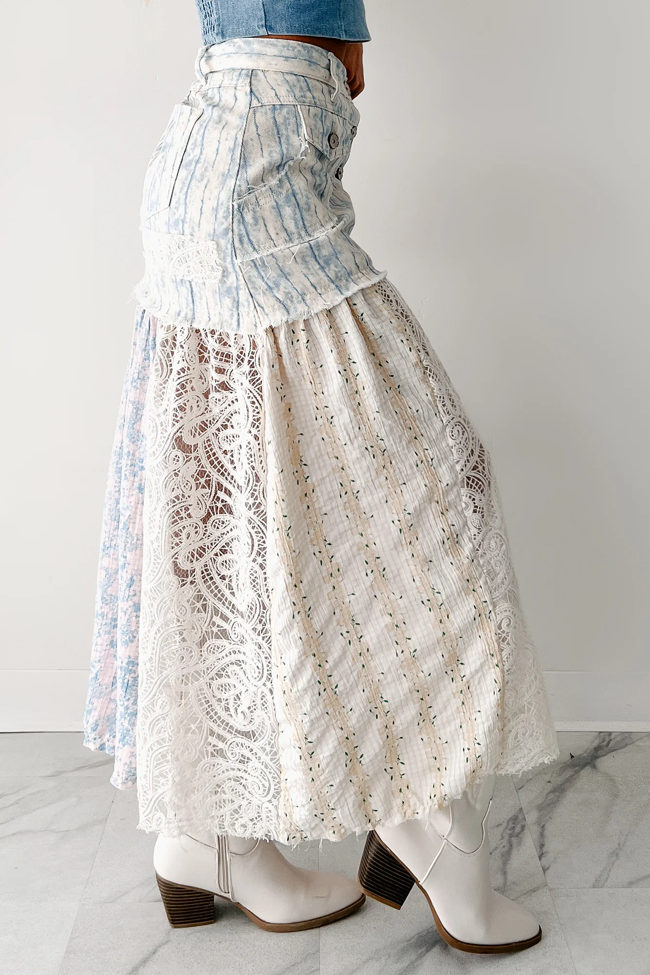 Moonlit Path Patchwork Maxi POL Skirt (Blue/Multi) - Image 7