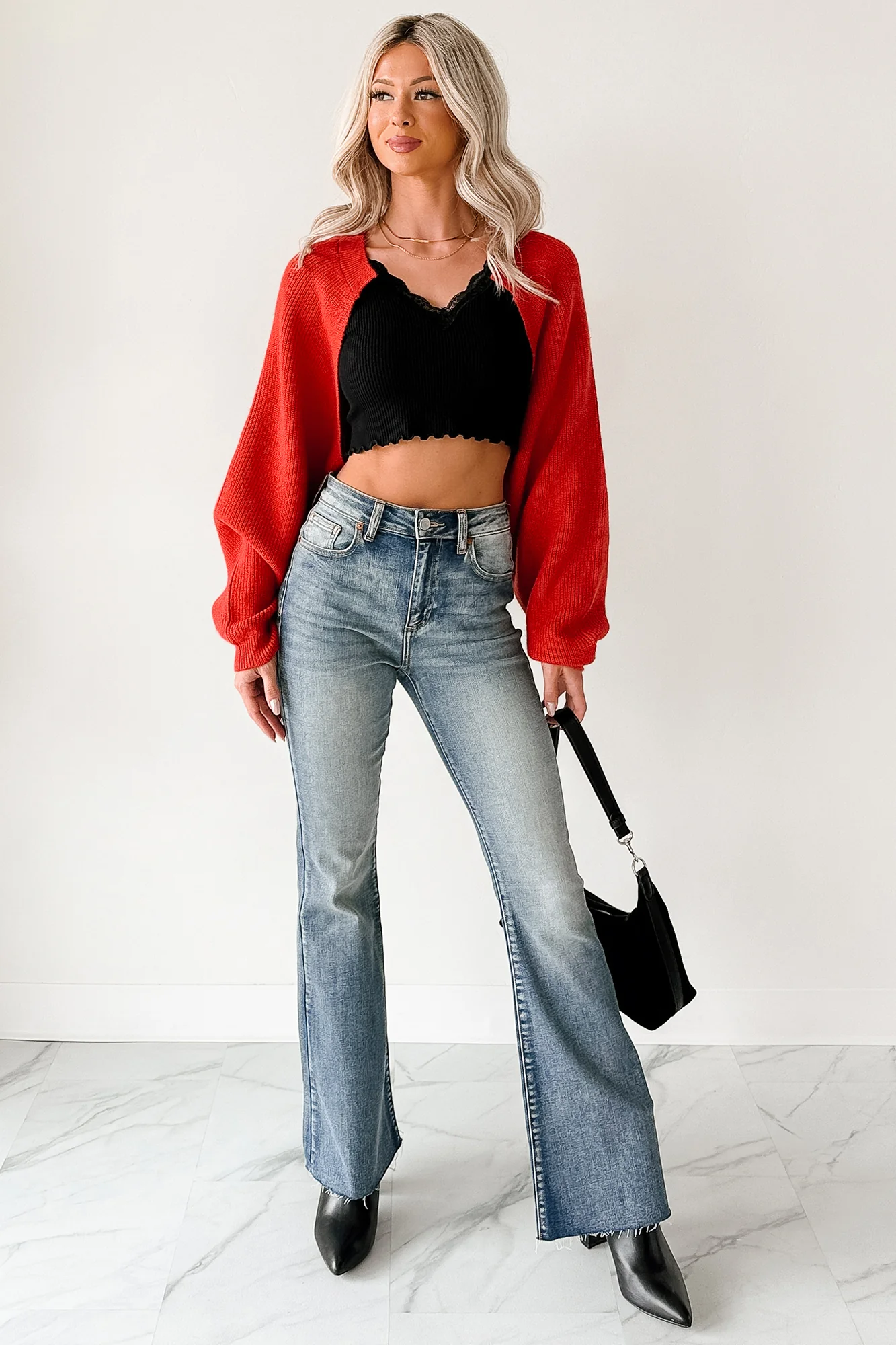 Moonlit Quiet Open Front Bolero Cardigan (Orange/Red) - Image 6