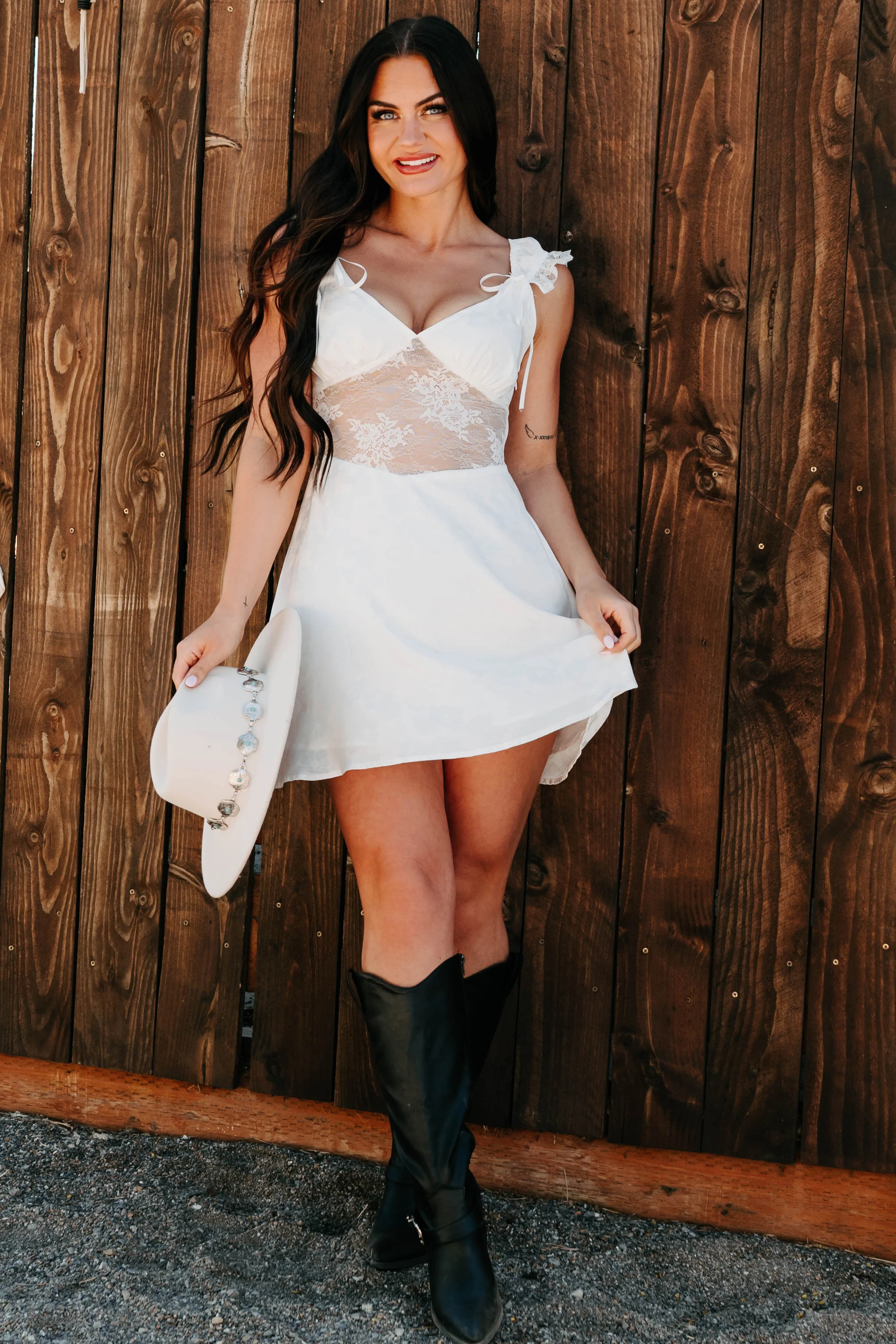 Moonlit Reverie Satin Jacquard Mini Dress (White) - Image 2