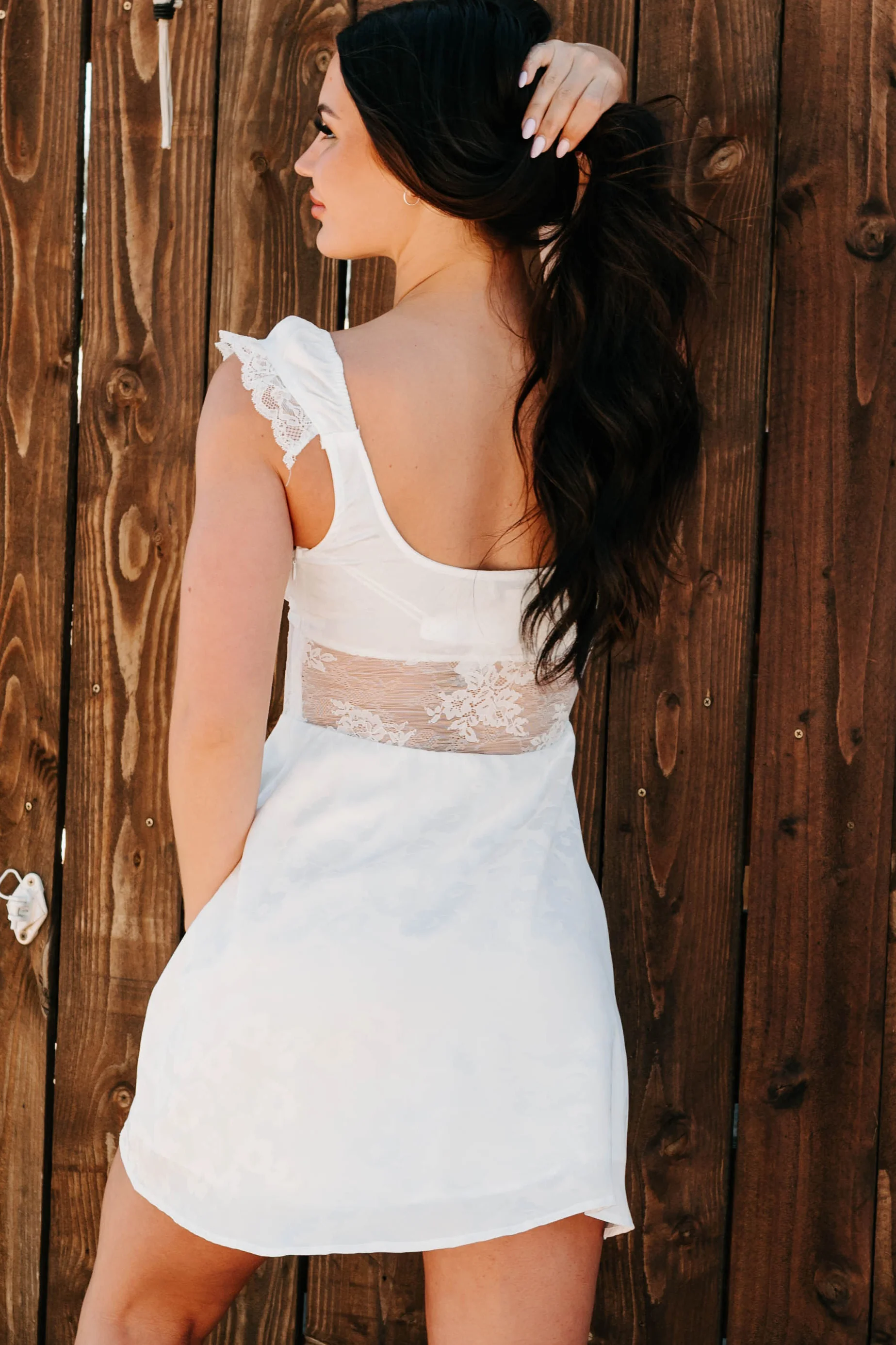 Moonlit Reverie Satin Jacquard Mini Dress (White) - Image 4